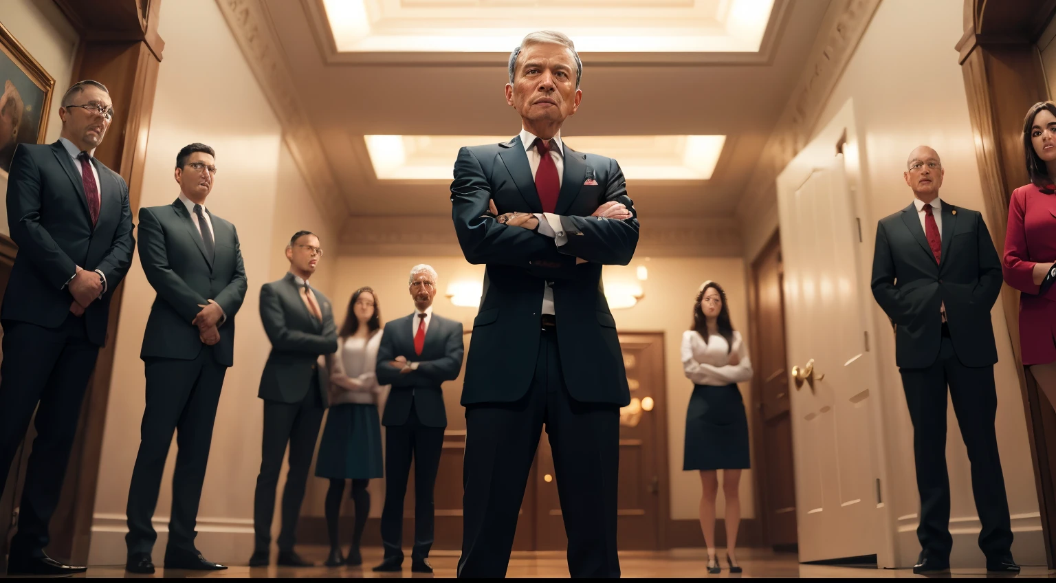 Standing with arms crossed in the president's office male