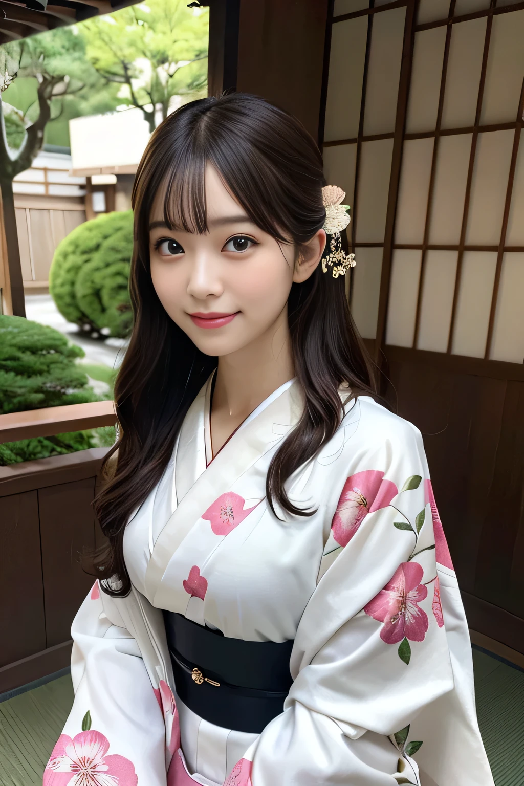 tits out、(Photorealsitic:1.4), (Top image quality:1.0), (超A high resolution:1.0), 8K, Raw photography, (masterpiece:0.2), (pureerosface_v1:0.5)、(Best Quality Detail:1.2)、realisitic、8K UHD、hight resolution、(1girl in:1.2)、The ultra-detailliert、High quality textures、intricate detaileicromini、thighs thighs thighs thighs、large full breasts、Wide open chest、detaileds、Very detailed CG、High quality shadows、Detail Beautiful delicate face、Detail Beautiful delicate eyes、depth of fields、Ray traching,1girl in, japanaese girl, Cute, slender, appearance々Kimono with design, Kimono with Japanese pattern,Floral scrunchie, Beautiful skin, Facing the front,Sit down, Sit upright and say thank you,Align your hands elegantly,Smile faintly The Land of Japan,Japanese garden,Luxury Japanese-style room, skyporn, Magic Hour, (Realistic:1.3), Finely detailed, quality, (masutepiece:1.2), (Photorealistic:1.2), (Best Quality), (Intricate details), Dramatic, Ray tracing, photograph, +Lola, (good fingers:1.2),
