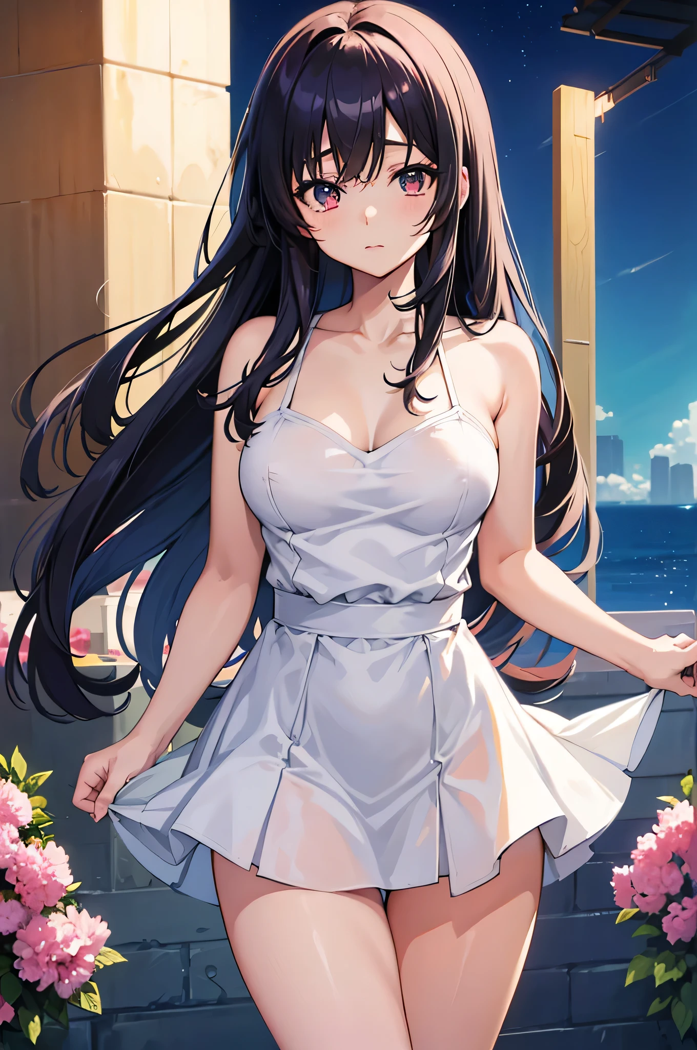 Anime (100-nin no Kanojo): girl, cute, firm breasts, medium breats, perfect body, very short dress , very sexy, random angle, cowboy shot, xxx porn, 90% nude , open legs