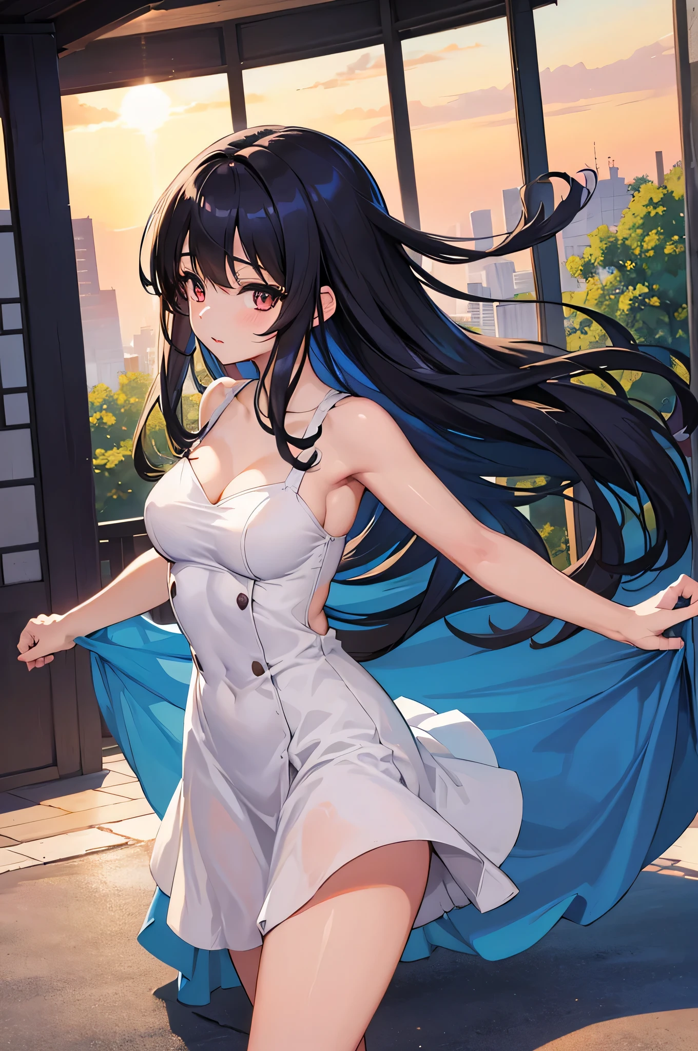 Anime (100-nin no Kanojo): girl, cute, firm breasts, medium breats, perfect body, very short dress , very sexy, random angle, cowboy shot, xxx porn, 90% nude , open legs