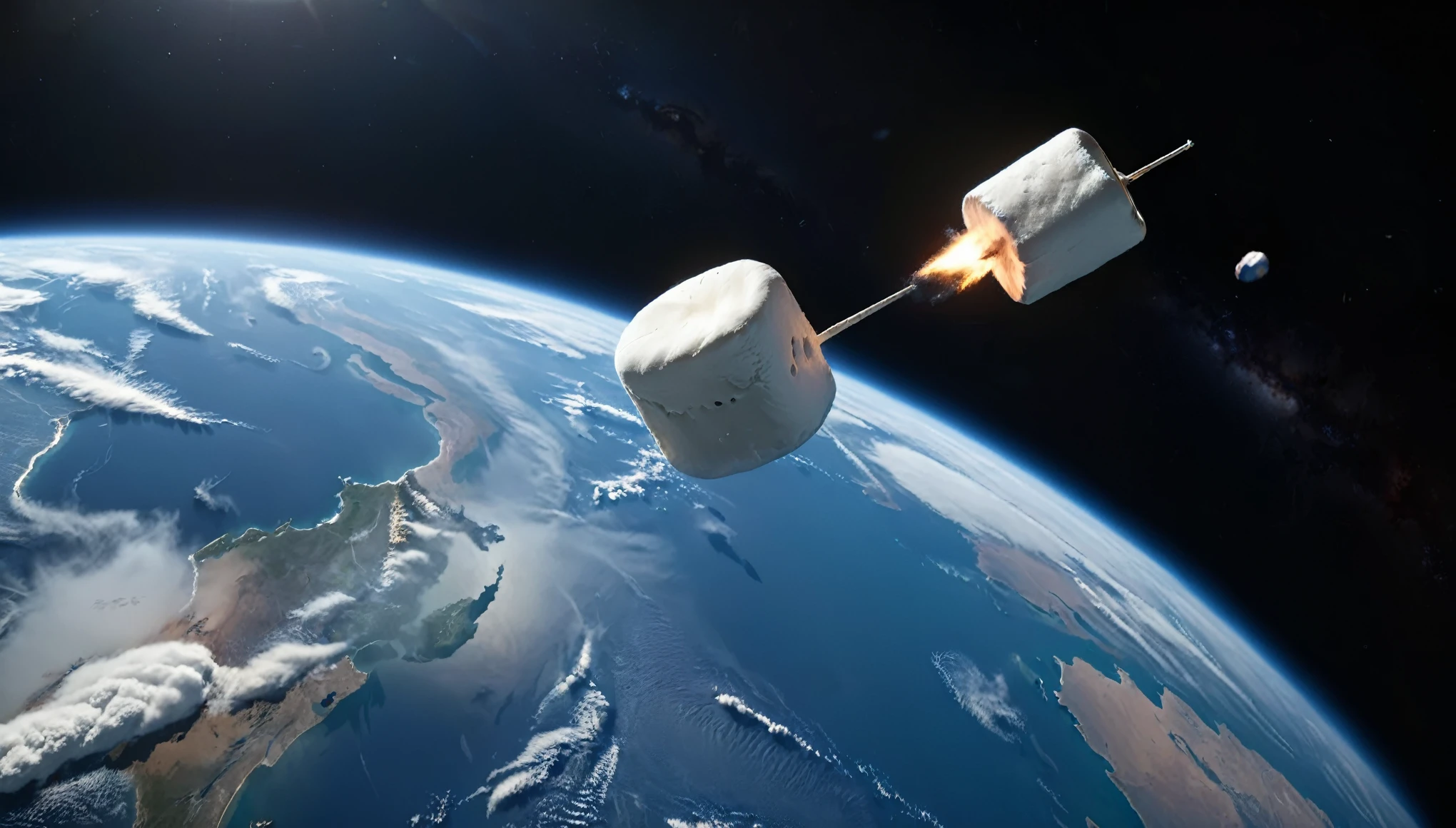 The Earth floats in space,Then a marshmallow flew towards the Earth