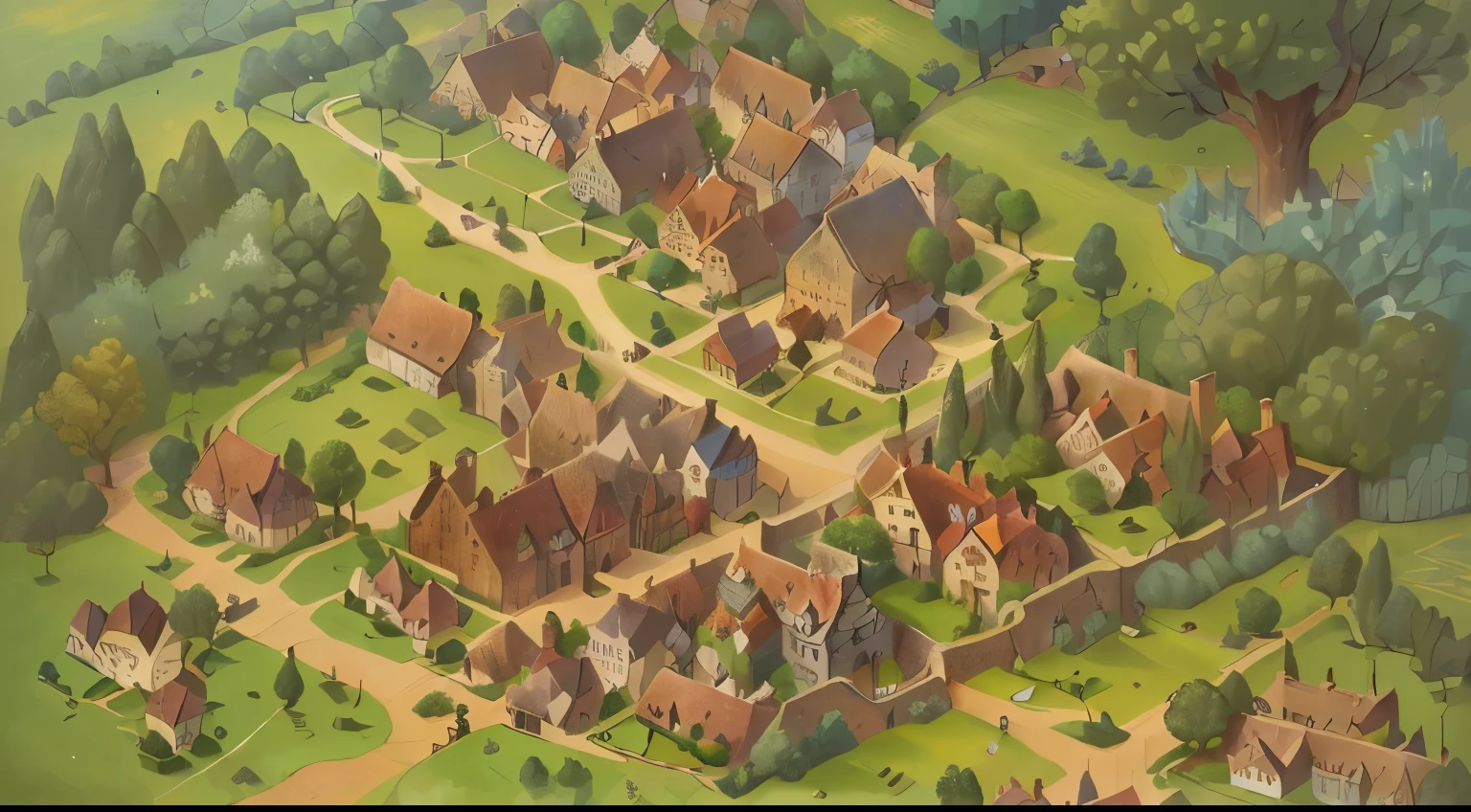 arafed image of a village with a lot of buildings and a lot of trees, town background, medieval city background, renaissance port city background, medieval village on the plains, a small medieval village, medieval village, medieval town landscape, medieval city, medieval concept art, distant village background, town center background, medieval town, medieval map of small town