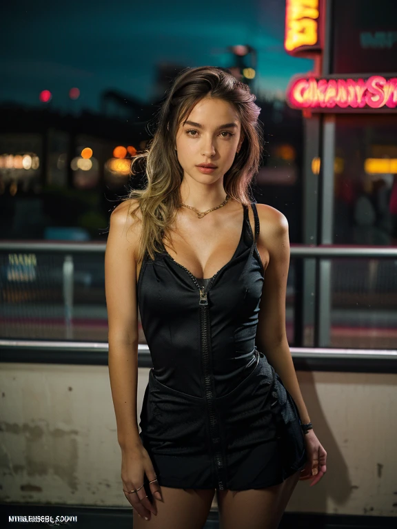 (Ultra-detailed eyes), (((transparent textile shading))), (((Best Quality))), (((masterpiece))) sassy girl, (((realistic:1.3 ))), a Thailand korean mixed girl with bright layered blonde bun hair, short Cyberpunk hairstyles choices, ((braid , gorgeous hair)), brown big eyes, (((retro futuristic unzipped sexy sensual seductive transparent bright grayish ripped clothes ))), ((sensual seductive pose)), (gorgeous, sassy, it girl), full waist up pose , upper knees pose , in empty spooky night carnival ride in the city at night, strong night carnival scary atmosphere, strong night carnival spooky atmosphere, eye on camera, racer first in line costume, carnival scary color, grayish Cyberpunk fashion choices