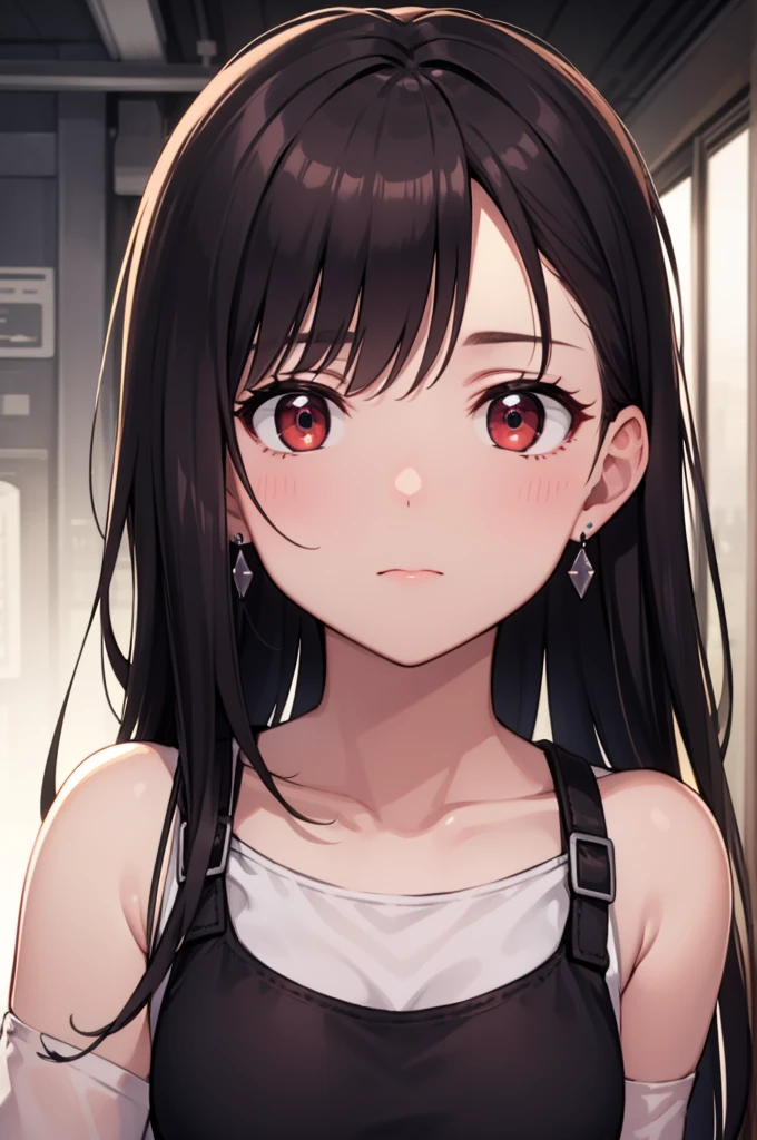 Typhalokhartes, Tifa Lockhart, Black hair, long hair, (low-tied long hair:1.5), (Red eyes:1.5), Combed bangs, single sidelock,
BREAK arm guards, bare shoulders,  black skirt, black Sports goodness, black thigh high, clavicle, crop top, earrings, Jewelry, life, navel, single earring, skirt, Sports goodness, suspender skirt, Suspender, mother, teardrop earrings, thigh high, (white mother:1.5), Zettai Ryoiki,
BREAK looking at viewer, whole body,
BREAK outdoors,
BREAK (masterpiece:1.2), Best quality, a high resolution, Unity 8k Wallpaper, (illustration:0.8), (beautiful detailed eyes:1.6), very detailed face, perfect lighting, Extremely detailed computer graphics, (perfect hands, perfect anatomy),