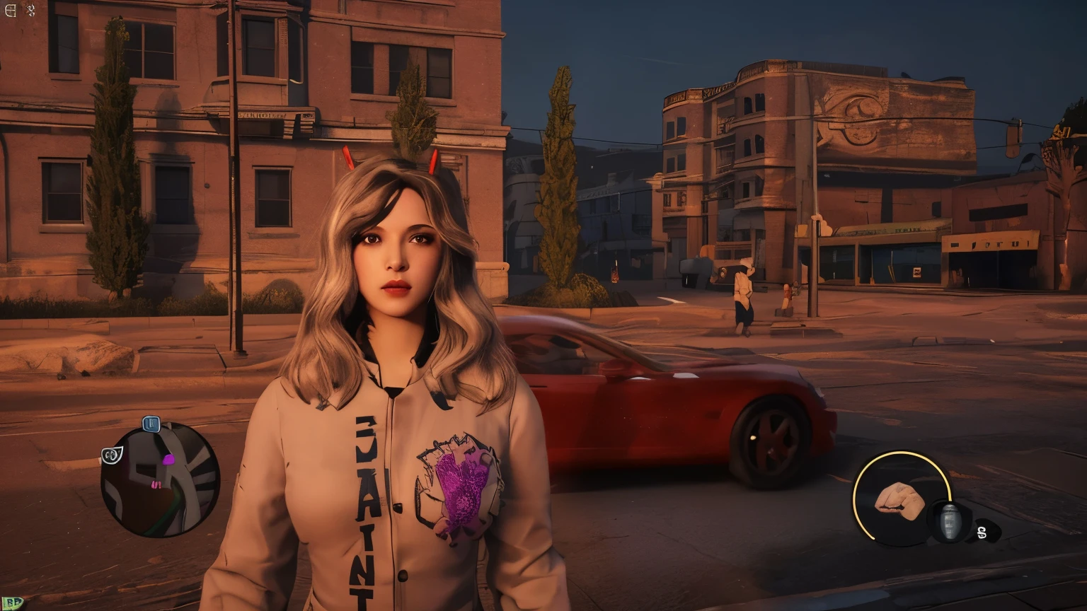 There's a woman in the middle of a street, Fila dos Santos, Fila dos Santos fursuit tails mod, captura de tela do jogo de moda, Gothic city streets behind her, Kate Bispo, 2020 captura de tela do videogame, em um capuz, chromatic aberration remastered, em uma rua da cidade, Novo personagem, Feiticeira escarlate, fileira dos reis ao fundo, captura de tela do videogame>