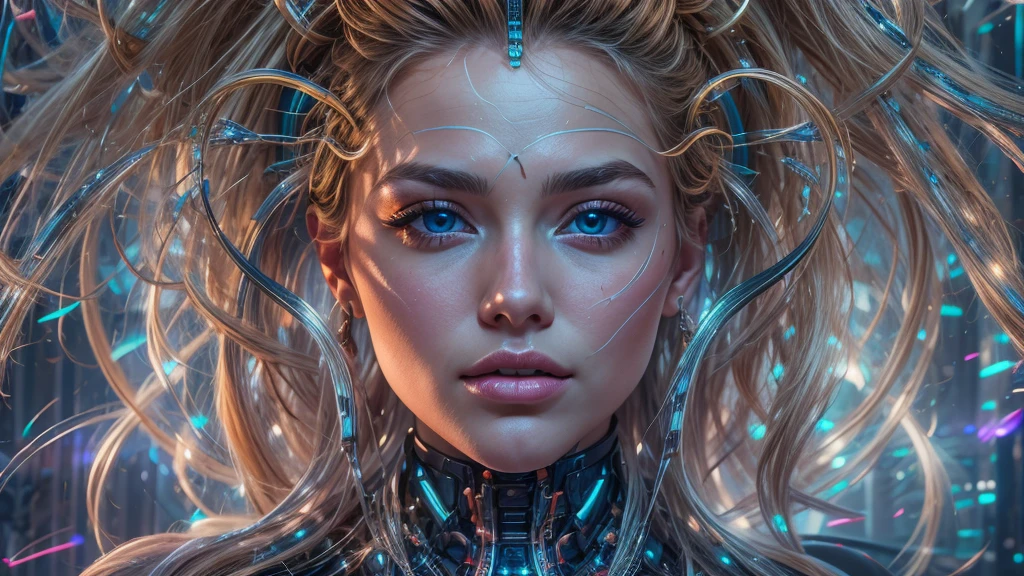 A beautiful futuristic cybernetic girl with hair with strands of neural networks, Futurism, UHD, super detail, best quality, 8k  