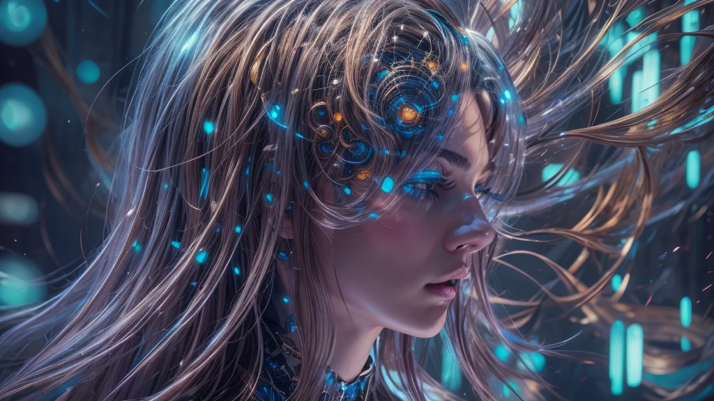 A beautiful futuristic cybernetic girl with hair with strands of neural networks, Futurism, UHD, super detail, best quality, 8k
