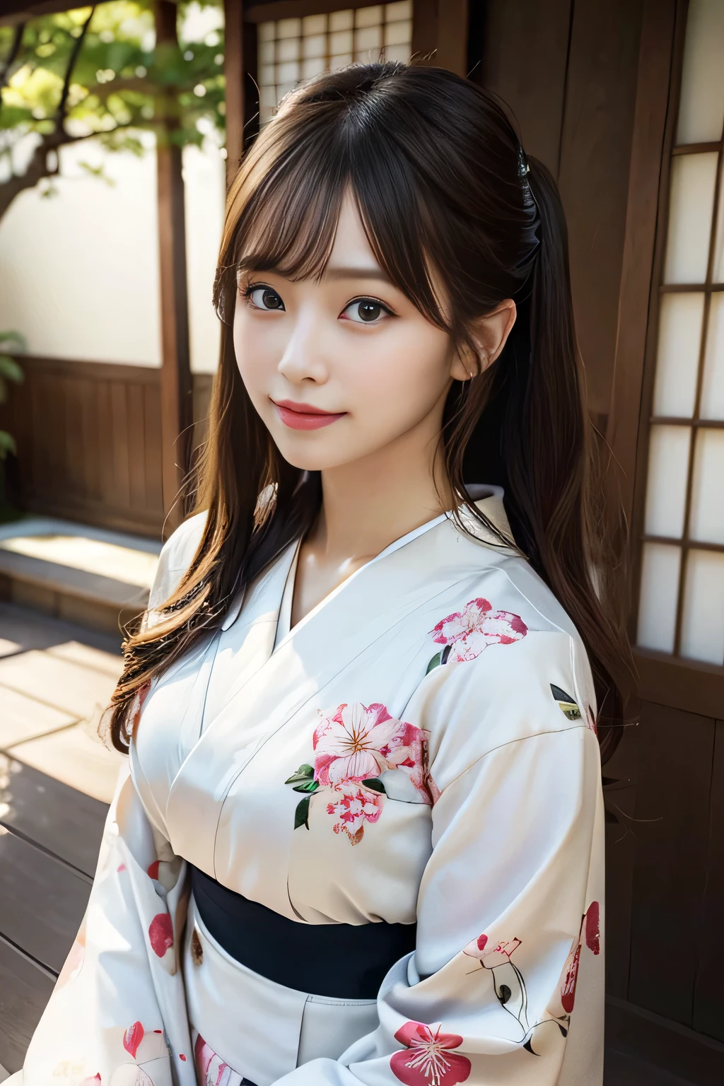 tits out、(Photorealsitic:1.4), (Top image quality:1.0), (超A high resolution:1.0), 8K, Raw photography, (​masterpiece:0.2), (pureerosface_v1:0.5)、(Best Quality Detail:1.2)、realisitic、8K UHD、hight resolution、(1girl in:1.2)、The ultra-detailliert、High quality textures、intricate detaileicromini、thighs thighs thighs thighs、large full breasts、Wide open chest、detaileds、Very detailed CG、High quality shadows、Detail Beautiful delicate face、Detail Beautiful delicate eyes、depth of fields、Ray traching,1girl in, japanaese girl, Cute, slender, appearance々Kimono with design, Kimono with Japanese pattern,Floral scrunchie, Beautiful skin, Facing the front,Sit down, Sit upright and say thank you,Align your hands elegantly,Smile faintly The Land of Japan,Japanese garden,Luxury Japanese-style room, skyporn, Magic Hour, (Realistic:1.3), Finely detailed, quality, (masutepiece:1.2), (Photorealistic:1.2), (Best Quality), (Intricate details), Dramatic, Ray tracing, photograph, +Lola, (good fingers:1.2),