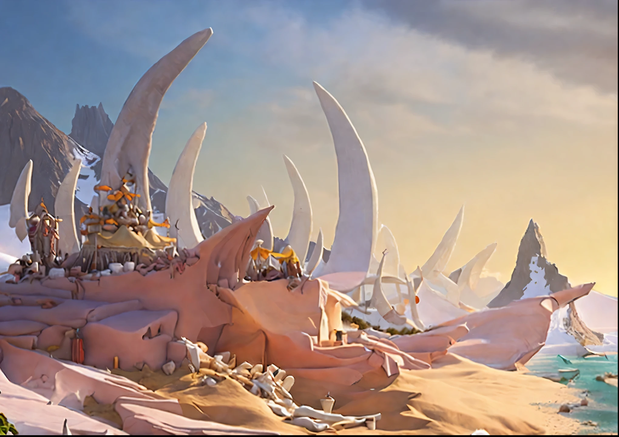 tribe,tribe建筑,tent,bone,banner,Scene art,Stylization的游戏艺术, Stylization游戏, Stylization, Stylization的概念艺术,8k,Ultra-clear,Lots of details,OC Rendering