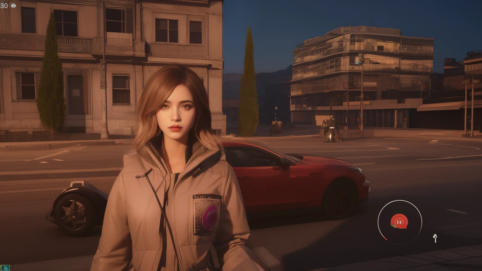 There's a woman in the middle of a street, Fila dos Santos, Fila dos Santos fursuit tails mod, captura de tela do jogo de moda, Gothic city streets behind her, Kate Bispo, 2020 captura de tela do videogame, em um capuz, chromatic aberration remastered, em uma rua da cidade, Novo personagem, Feiticeira escarlate, fileira dos reis ao fundo, captura de tela do videogame>