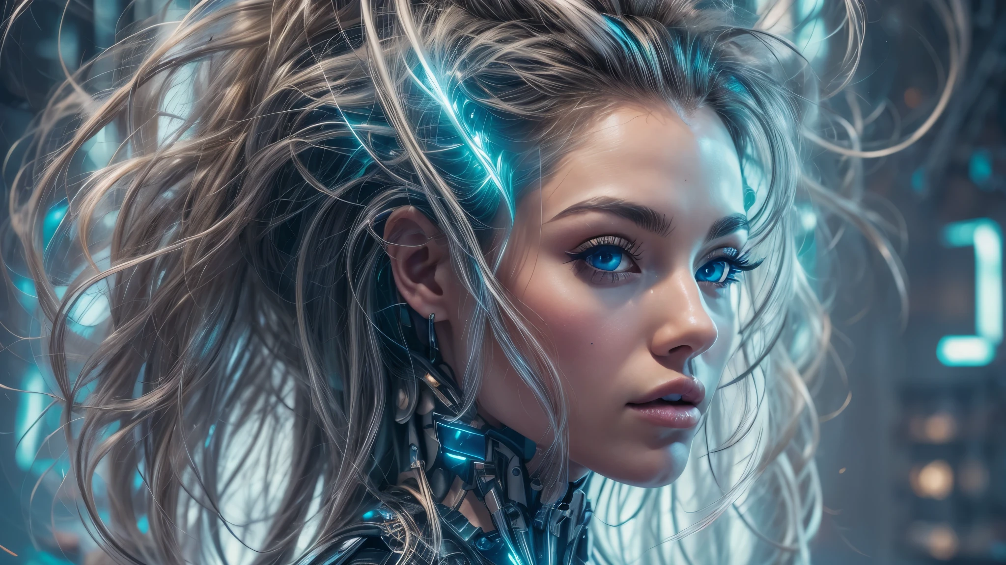 A beautiful futuristic cybernetic girl with hair with strands of neural networks, Futurism, UHD, super detail, best quality, 8k