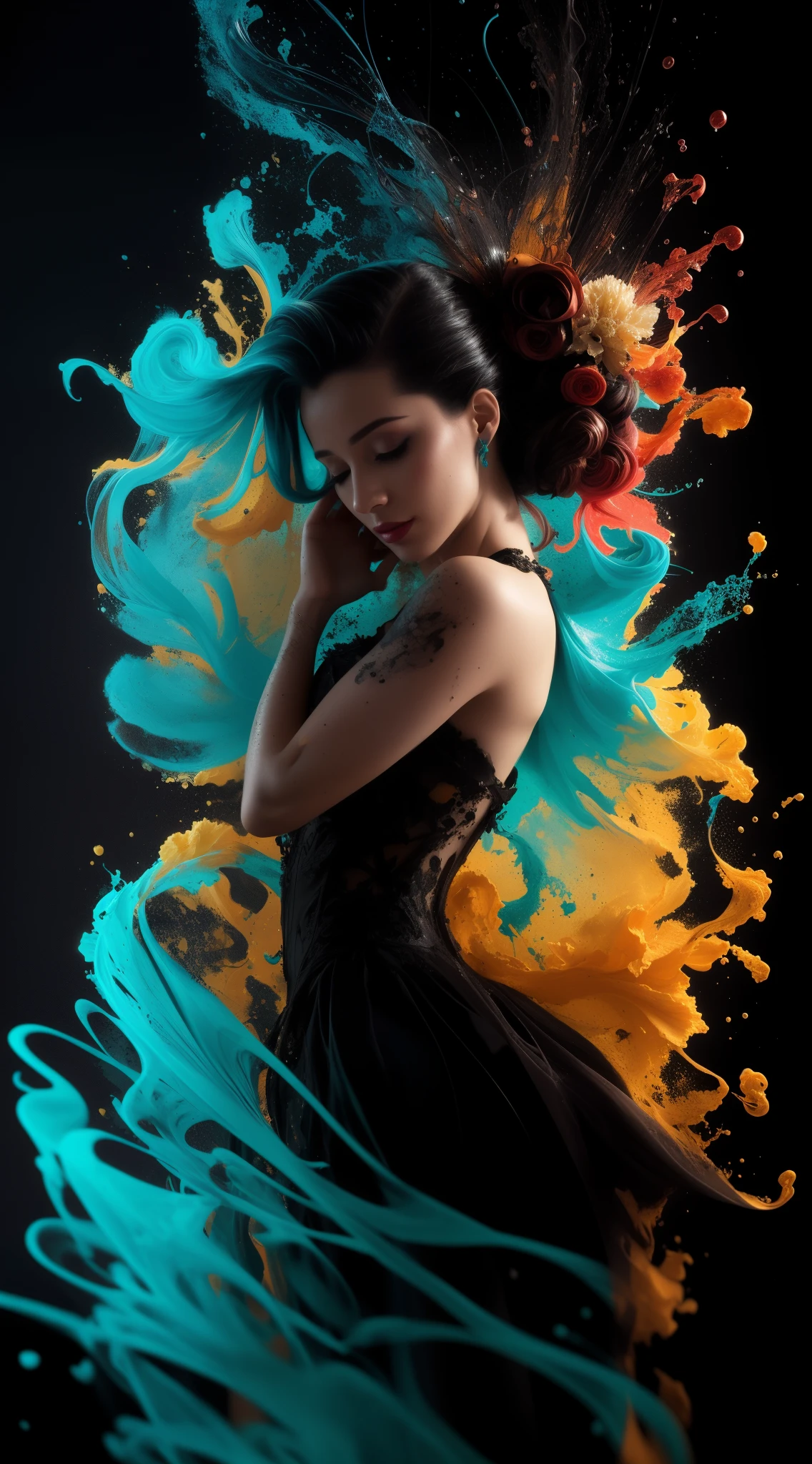 Alberto seveso art, dancing sillhouette, water ink, ink water, ink cloud, alberto seveso art, loose painting style, intricate detail, cinematic lighting, octane render, 8k render, volumetric lighting