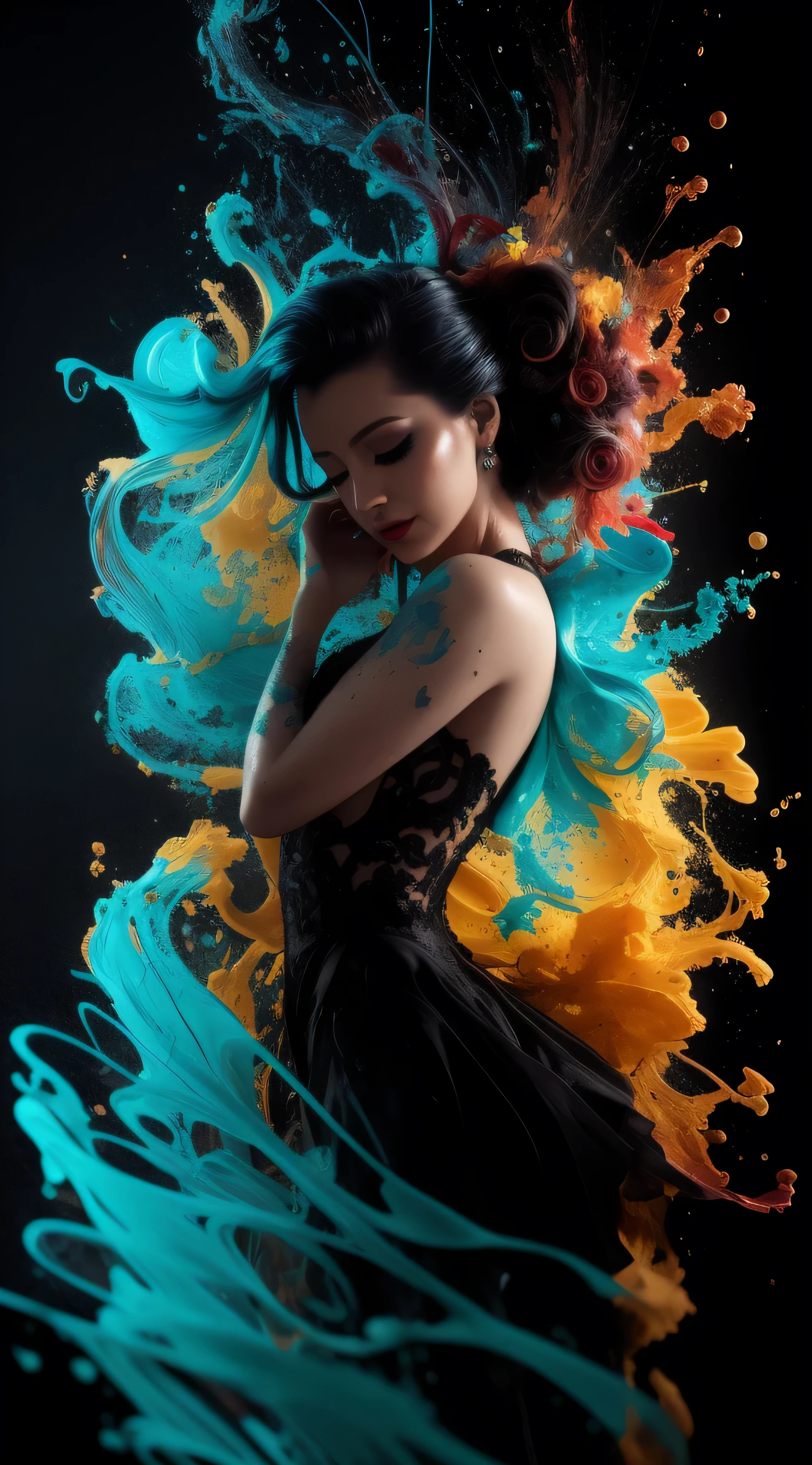 Alberto seveso art, dancing sillhouette, water ink, ink water, ink cloud, alberto seveso art, loose painting style, intricate detail, cinematic lighting, octane render, 8k render, volumetric lighting