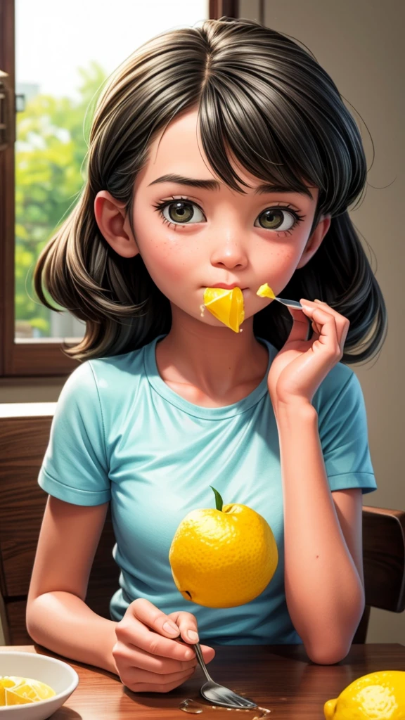 Lemon eating challenge、Girl、Sour face