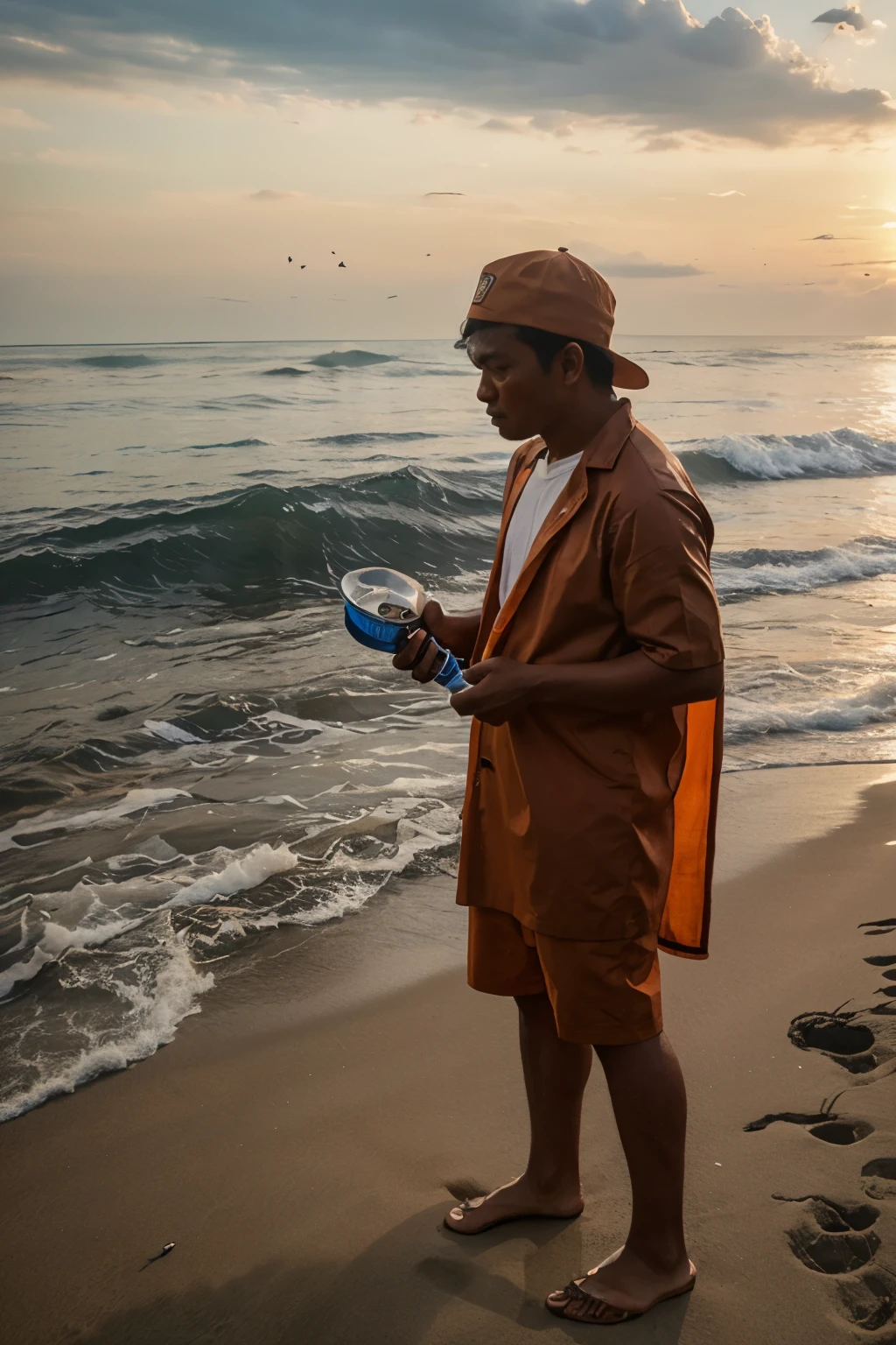 Orang sedang memancing di pesisir pantai