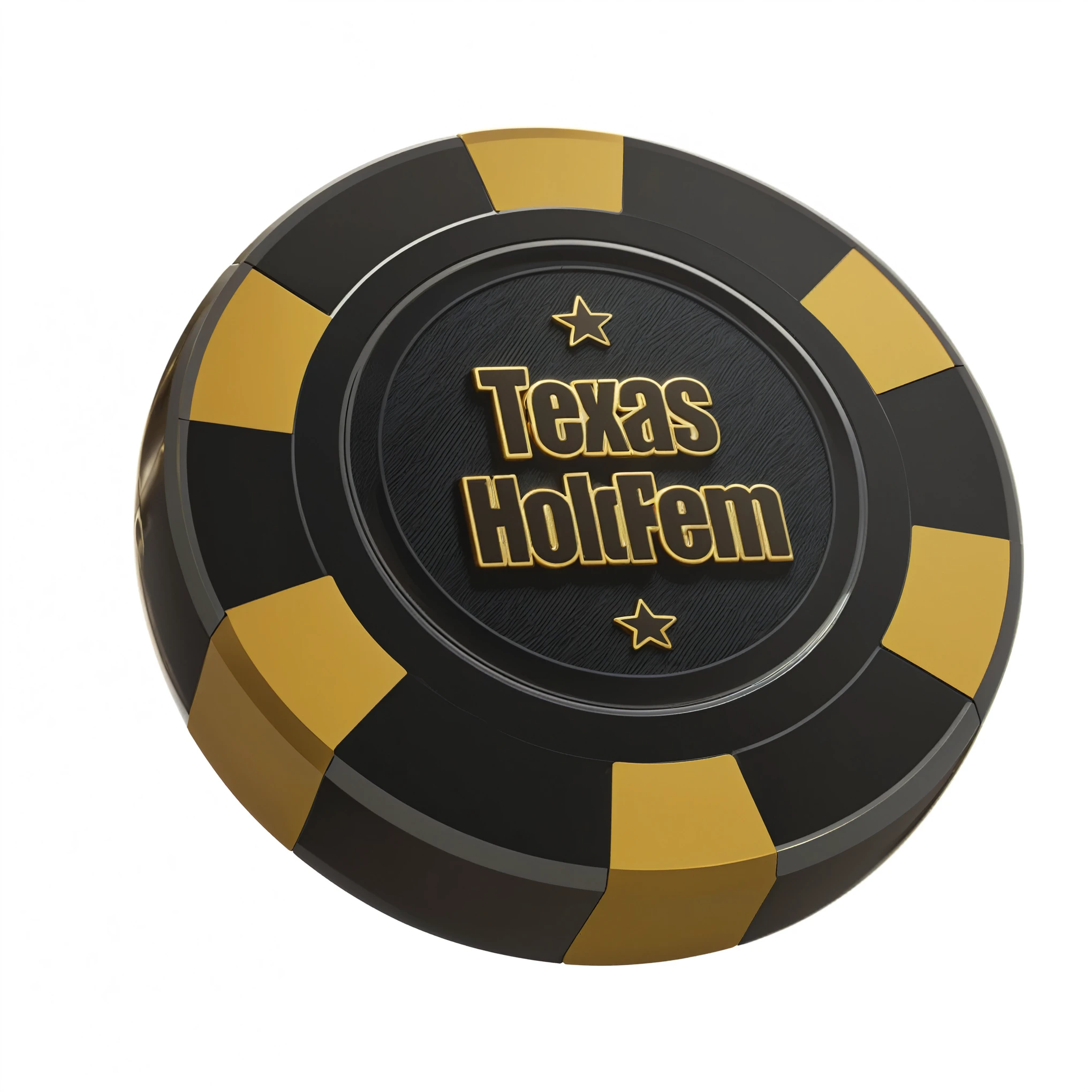 A game icon featuring chips in a black and gold color combination, rendered in 3D with a C4D style. The image showcases smooth textures, pastel tones, set against a white background for a clean look, with glossy finish and ray tracing effects, in 4K resolution；