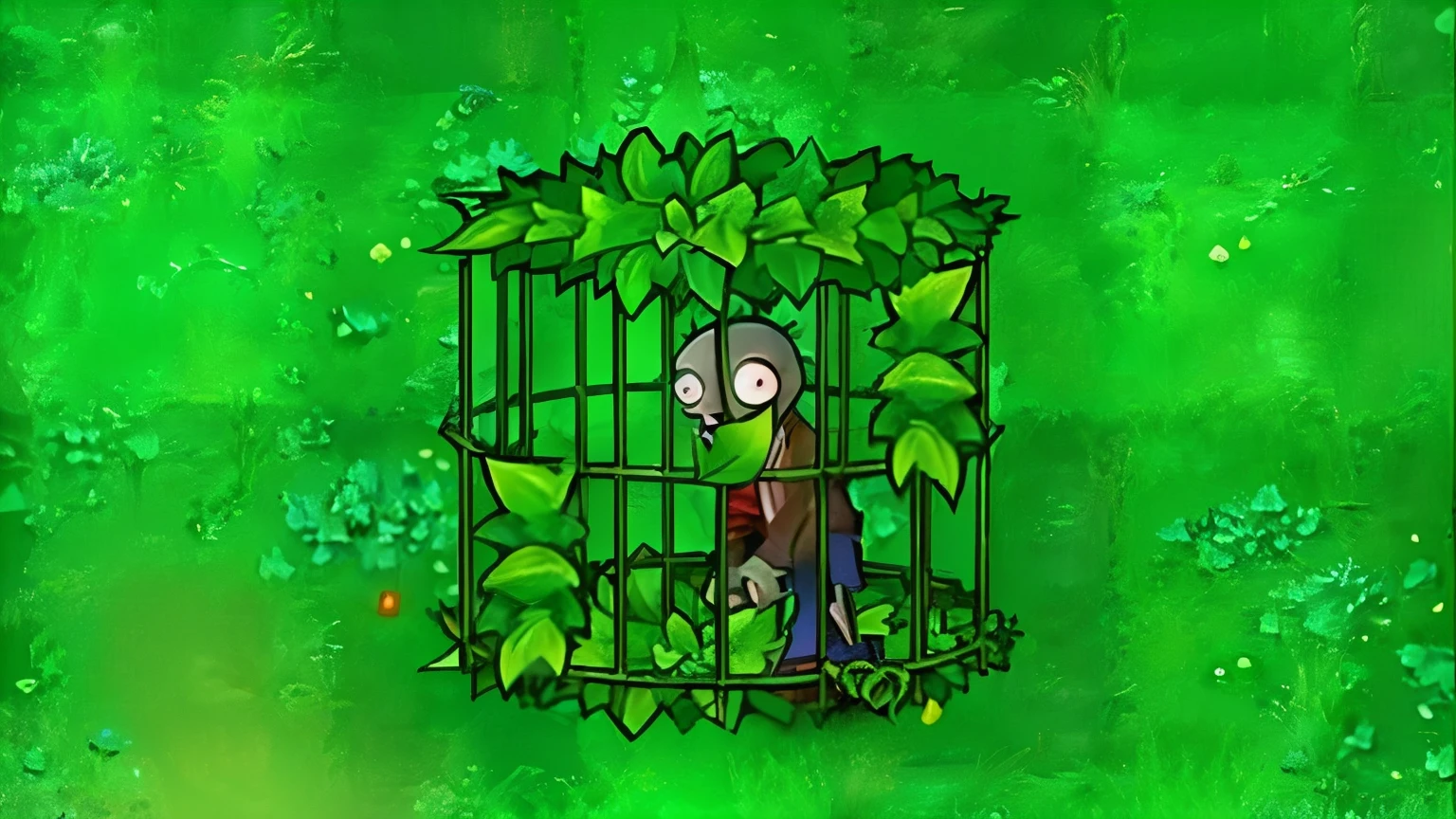 plants vs zombies - screenshote screenshote, orc fused with vines, totalitarian prison island, gardening, leaves trap, with a few vines and overgrowth, cages, trap made of leaves, cage, made of vines, plant monster, prisoner, stephan, root trap, stood in a cell, greg ], shifty, large vines