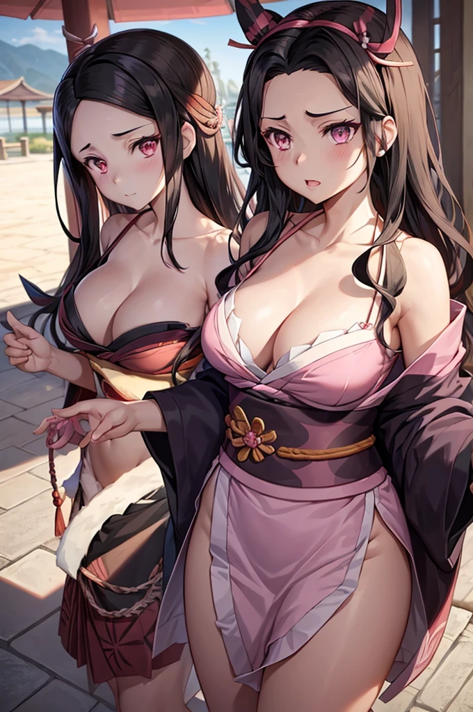 1girl, 1girl nezuko full body, Nezuko Kamado, Nezuko Kamado demon slayer, kamado nezuko, (anime: demon slayer), sexy, female body, perfect body, fullbody, pink enchanting eyes, dark black hair, black hair, black long hair, sexy, perfect body, wearing: revealing kimono, kimono open, exposing cleavage, exposed shoulders, pink panties, pink bra, sexy panties and bra, alluring, beautiful woman body, nezuko, ultrasharp, 4k picture, highly detailed, erotic, seductive, beautiful, nezuko, nezuko kamado, demon slayer, nezuko, perfect body, hot, seductive, stunning, explicit, detailed, nezuko.