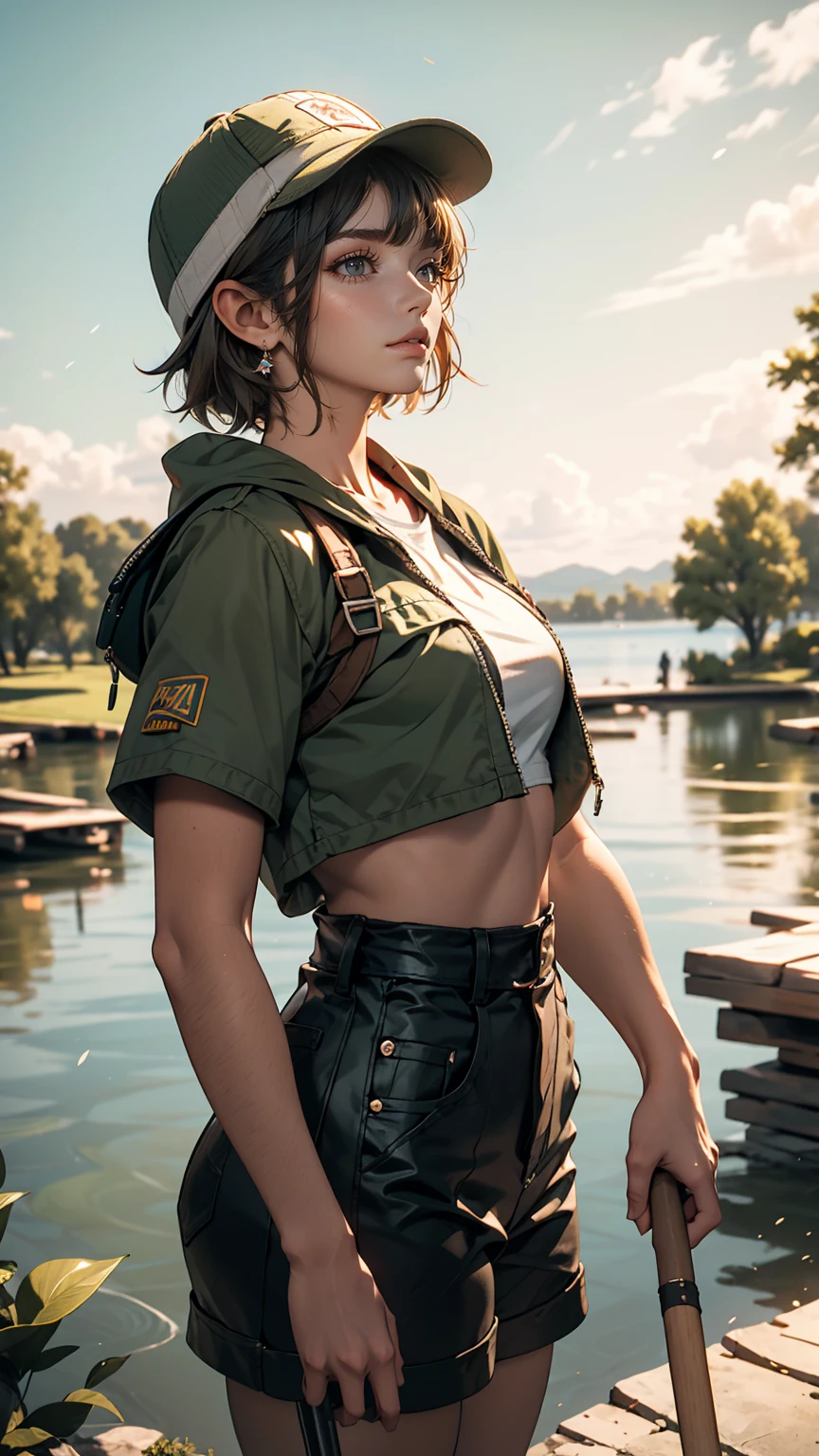canyon ruins big tree pickaxe explorer explorer clothes hair green adult woman short hair ruins big lake absurdity big sky vast