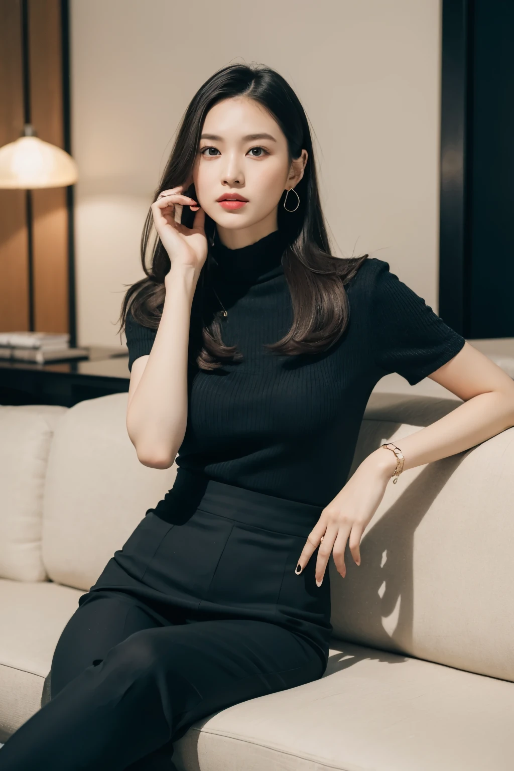araffe woman sitting on a couch with a purse and a handbag, mai anh tran, louise zhang, gemma chen, a young asian woman, wenfei ye, xision wu, nivanh chanthara, jackie tsai style, xintong chen, jaeyeon nam, taejune kim, katherine lam, cindy avelino