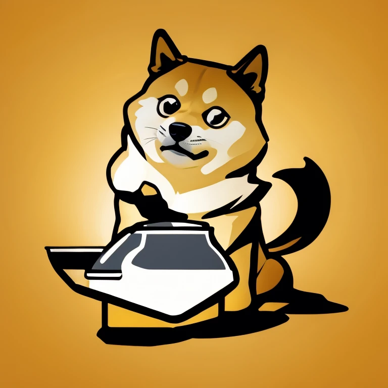 shadow flat vector art logo for doge cheems, simple, funny, humor, gold background