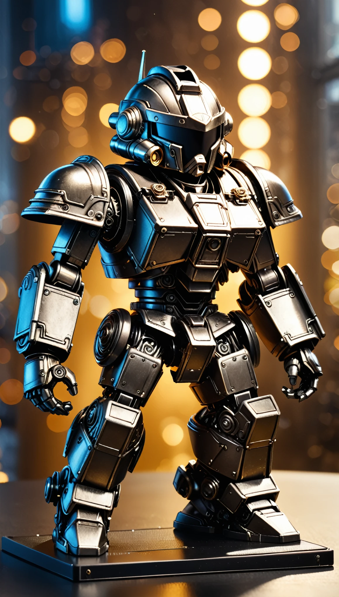 (in style of Takeshi Obata),
(Blind box toy style:1.5),(Full body shot),1 cute fat metal male engineer,Metal mech,Giovanni Battista Piranesi,Metal opaque helmet,dreamy glow,Clean,reasonable design,high detail,Masterpiece,Best quality,hyper HD,simple background,toy concept design,metal base,desktop,bokeh the background,