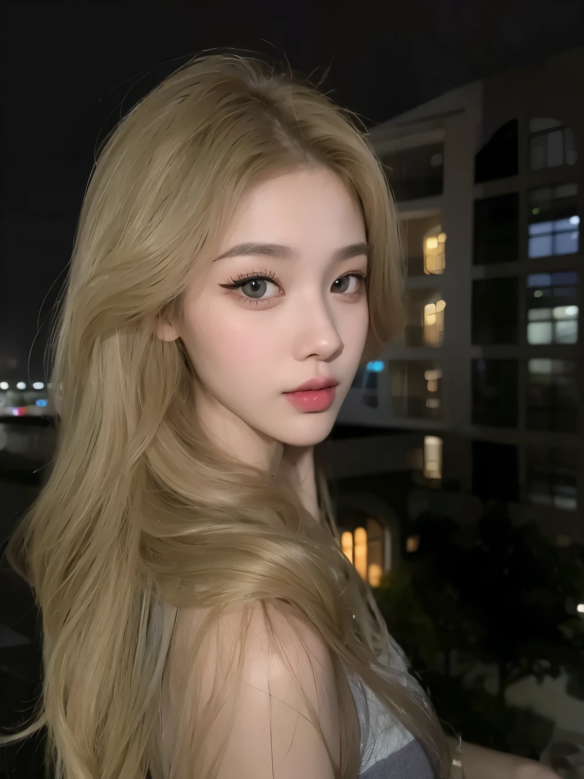 masterpiece, best quality, Girl wearing gray tank top,Stuffy cyan hair,Flowing long hair,Long curly hair,Slightly curly hairstyle,pretty girl,a girl,Exquisite facial features,