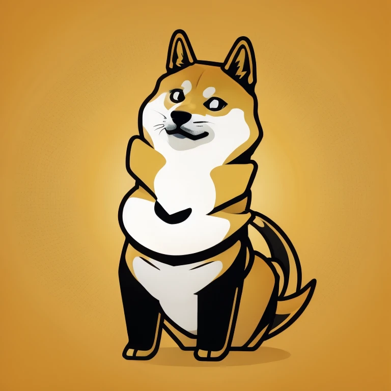 shadow flat vector art logo for doge cheems,  meme, funny, humor, gold background