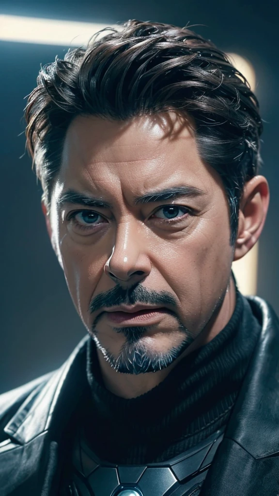 Marvel, Old man Tony Stark, realistically, dynamic lights, old, gray stubble, full shoot, (extremely detailed CG unity 8k wallpaper), trending on ArtStation, trending on CGSociety, High Detail, Sharp focus, dramatic, photorealistic