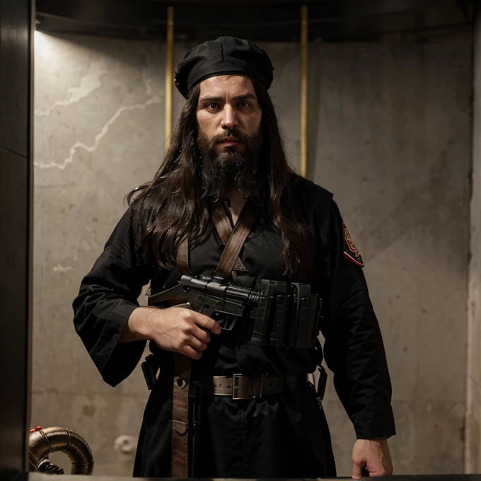 Jesus Christ with a black robe and a red belt, the flag of Israel behind him with an AK47 and vests with bombs that also explode bathrooms and shoot the guards of the Palestinian embassy Jesus Christ with a big beard of a terrorist Jesus Christ with the flag of Israel behind him While the snakes dance, that is, the cobras have a vest with bombs on them, while a soldier falls dead and sins do not exist, they made you for a little woman.