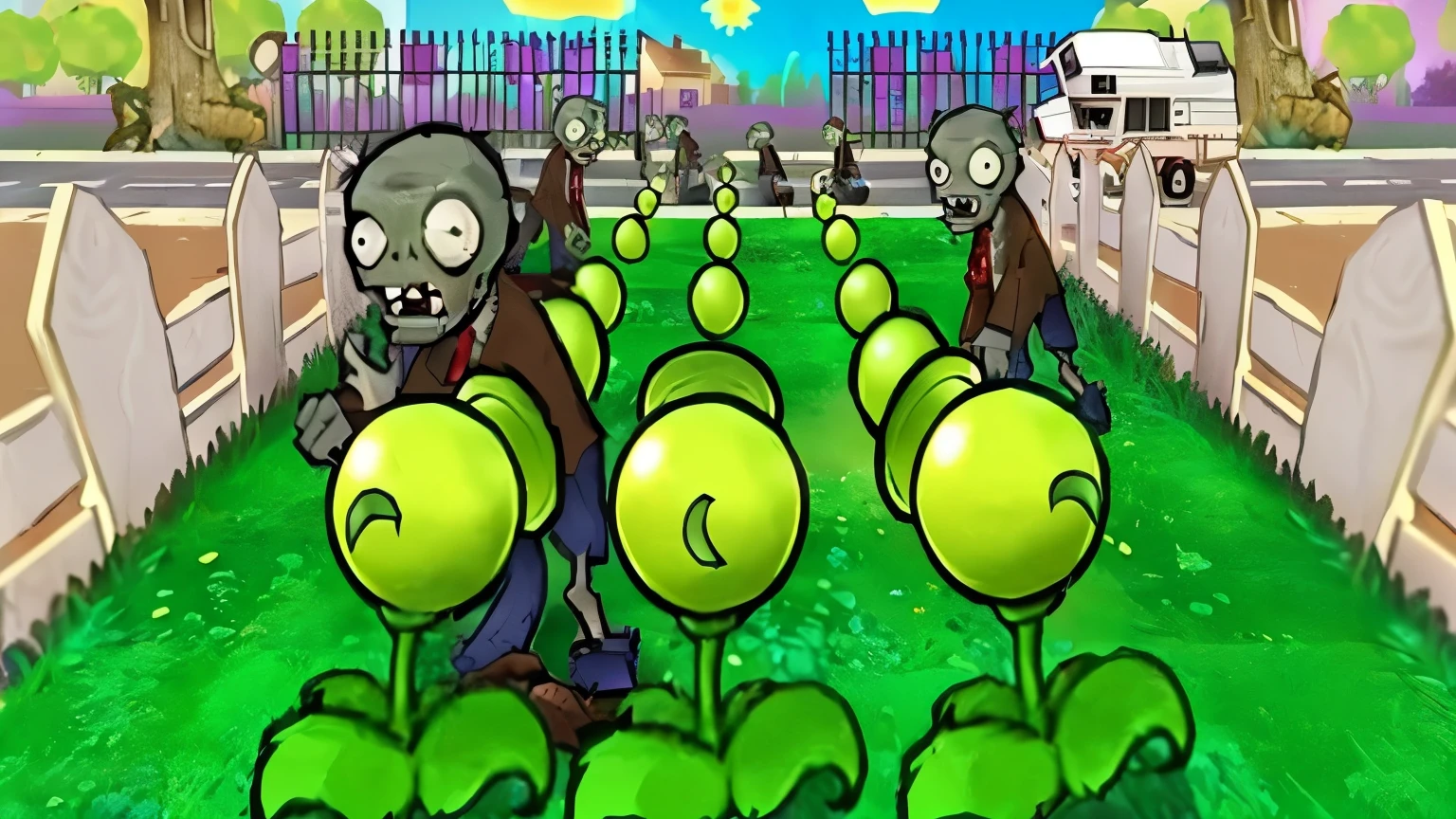 plants vs zombies - screenshote screenshote, zombies attack, gardening, zombies, zombie everywhere, horde of zombies, zombie horde, zombies apocalipsis, zombie's, zombie, desolate with zombies, zombie apocalypse, amazing, brains, invading army background, zombies in the streets, call of duty zombies, zombie arms out in front, in-game screenshot