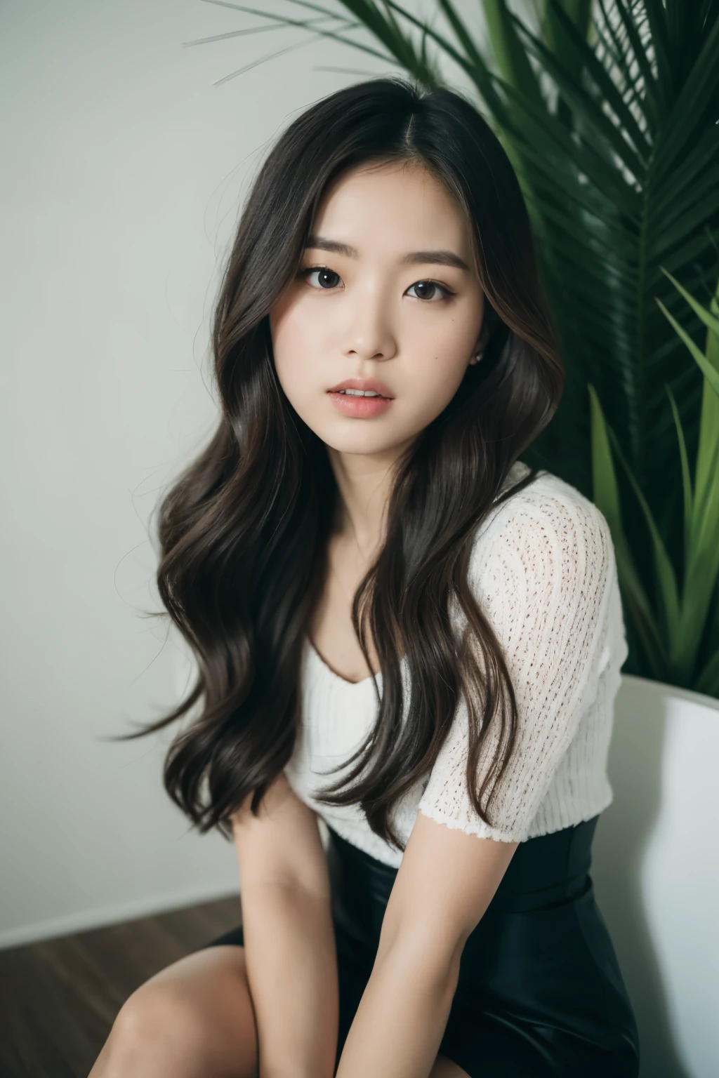 there is a woman that is sitting down with a cell phone, pokimane, gemma chen, a young asian woman, chiho, portrait of jossi of blackpink, captured on canon eos r 6, taken with canon eos 5 d mark iv, ann takamaki, mid shot portrait, jen zee, headshot profile picture, shot on canon eos r5