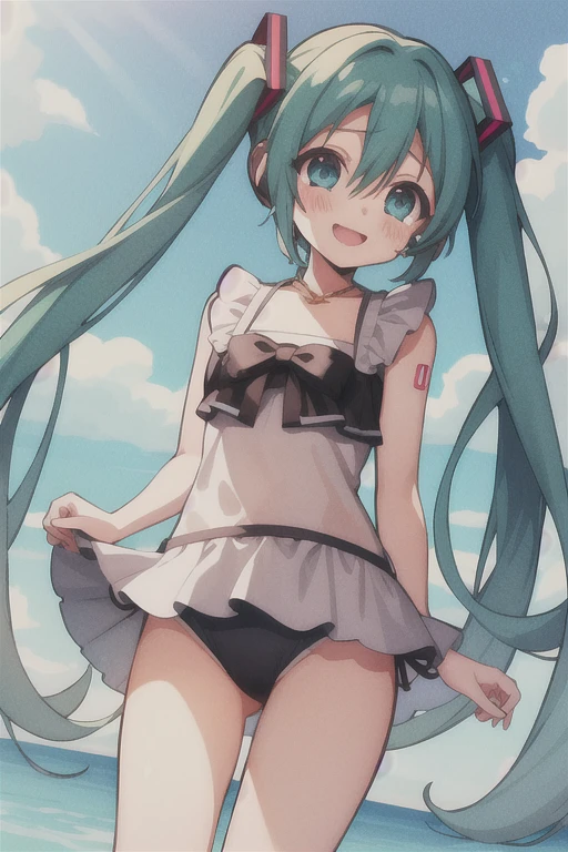 girl、Hatsune Miku、cute、smile、Are crying、Swimwear