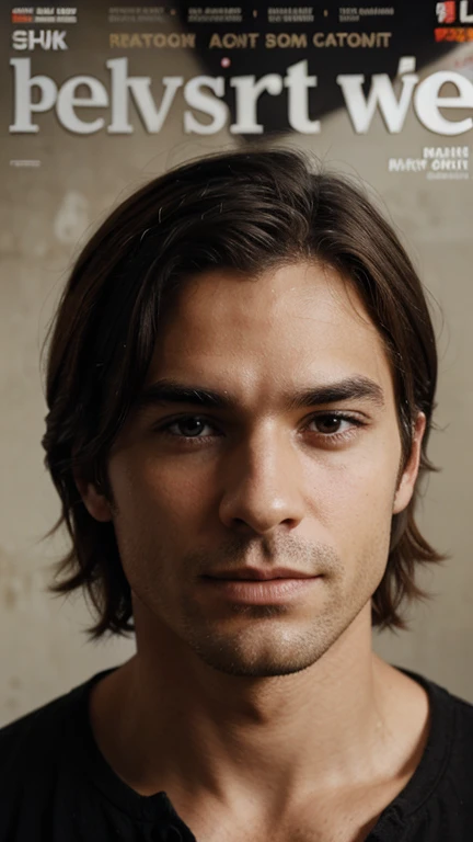 Portrait a man on the cover magazine, middle hair