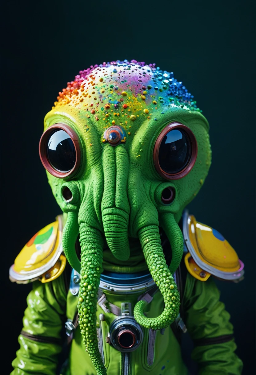 8K, ARTISTIC photogrAphy, best quAlity, mAsterpiece: 1.2), A (potrAit:1.2) Don Bluth Style  ASTRONAUT Cthulhu black Toon Doll, full body RAW candid cinema, green hair, 16mm, color graded portra 400 film, remarkable color, ultra realistic, sad admosphere, dark lighting, oppressive atmosphere, depressive colors, kodak portra 400, photograph,r, Natural Light,  Pinhead lighgts, blur reflection, Brush Strokes, Smooth, abstract, Splatter, Oil On Canvas, rainbow colors, fractal isometrics details bioluminescens : a stunning realistic photograph of wet bone structure, 3d render, octane render, intricately detailed, titanium decorative headdress, cinematic, trending on artstation | Isometric | Centered