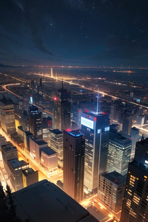 View from a tall building at night Below is full of cities.