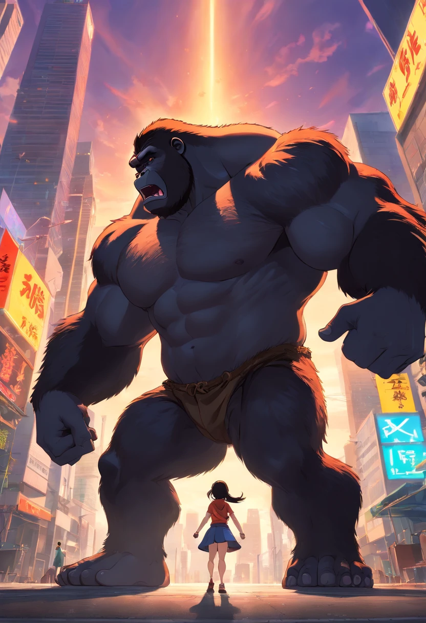 a huge, muscular kingkong standing in profile, roaring ferociously, (best quality,4k,8k,highres,masterpiece:1.2),ultra-detailed,(realistic,photorealistic,photo-realistic:1.37),hyperrealistic, extremely detailed muscles and fur, cinematic lighting, dramatic angles, powerful, intense, awe-inspiring