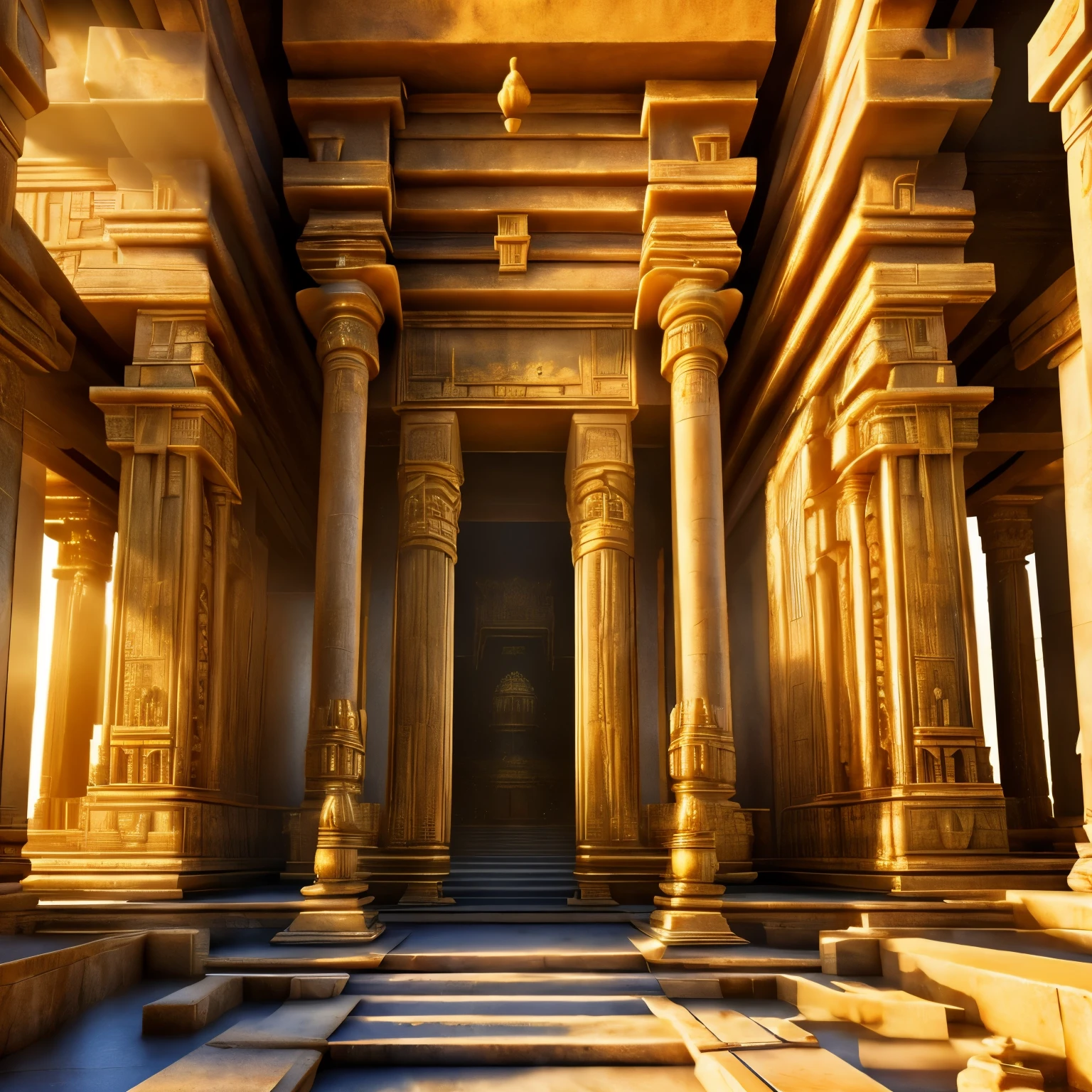 Realistic simulation photos, Award-winning photos,
Temples of India,  Palace style, 
 temple, Stone entrance to an Indian temple，Two tall Roman columns next to the entrance, Faint sunlight shining inside the stone temple，
 High resolution, 8K, Ultra HD, High Dynamic Range, Tone Mapping, Crisp details,