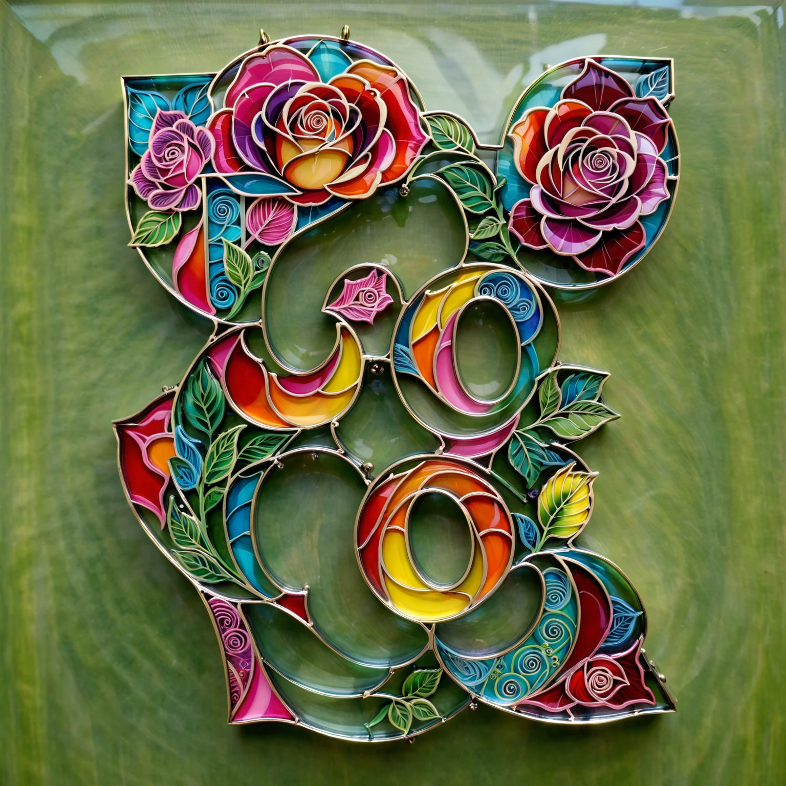 number art,Transparency Glass number five,(colorful rose),Chinese color,Very colorful,zentangle, geomerty
