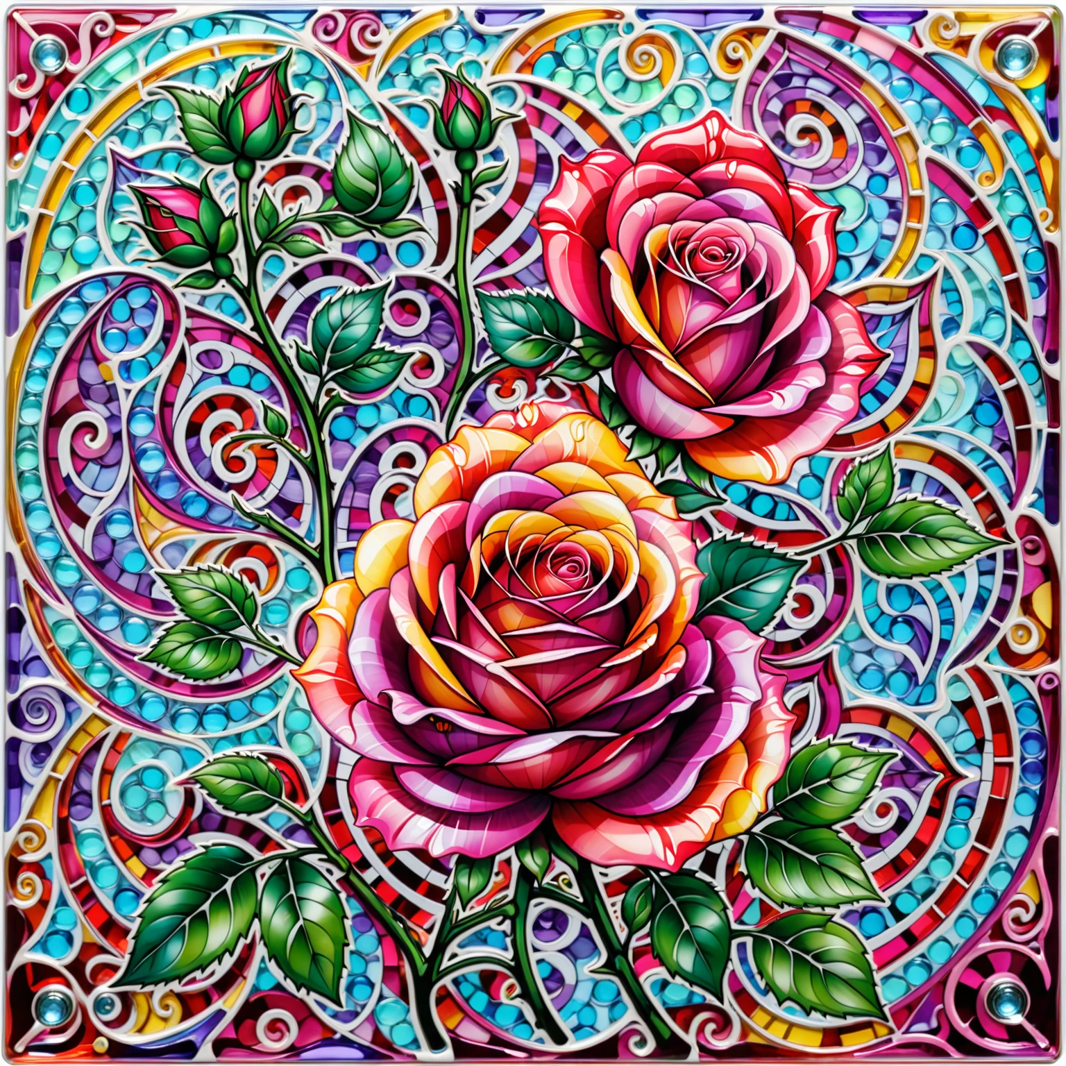 QR code,Transparency Glass number five,(colorful rose),Chinese color,Very colorful,zentangle, geomerty
