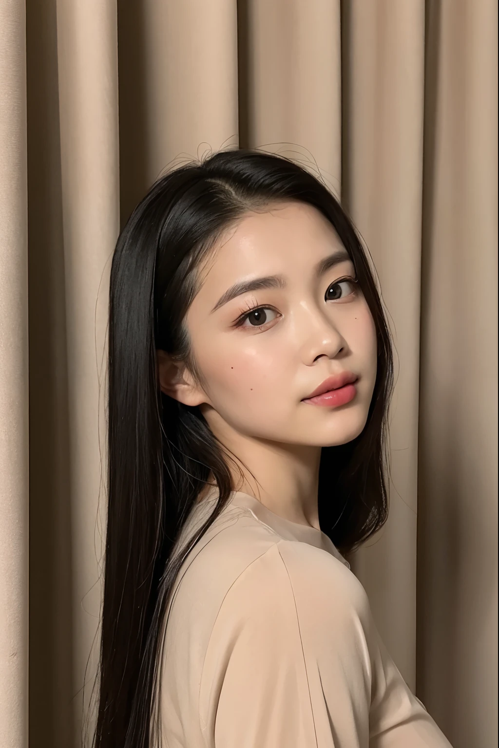 there is a woman that is taking a selfie in front of a curtain, mai anh tran, dang my linh, nivanh chanthara, with long hair, headshot profile picture, hoang long ly, professional profile picture, dao trong le, profile image, 2 , 2 8 years old vtuber