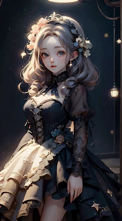 (((Alice in Wonderland in Gothic Lolita Fashion))), ((myth)), Chasing a rabbit wearing a silk hat and holding a pocket watch.Beyond Time and Space、intricate detailes、Terrible、The most beautiful forms of chaos like glasswork、Delicate、Glasswork、girl, Cute、dynamic ungle、Transparency、reddish、azur、A black、