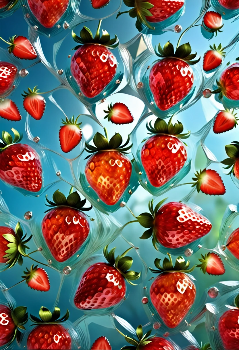 gloss glass strawberries polygonal surface