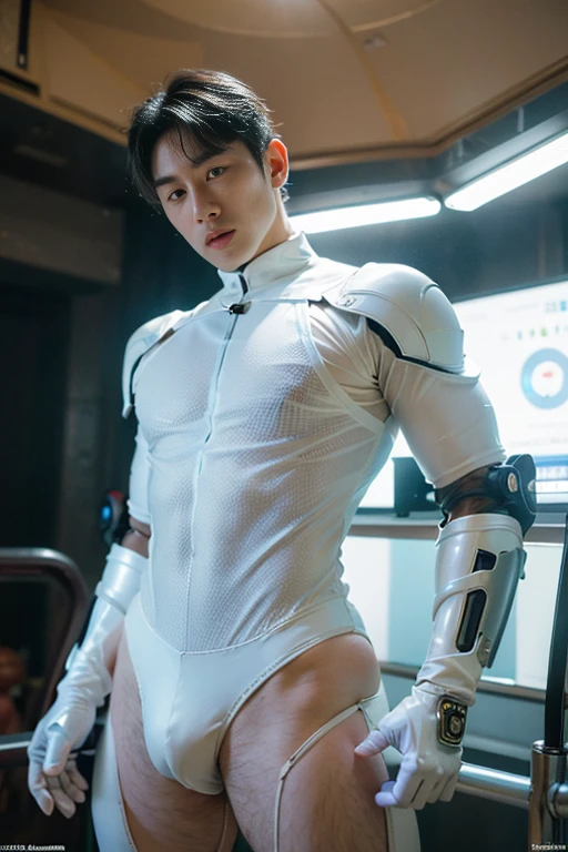 (masutepiece,High resolution,ultra - detailed:1.0),1(Boy,Robot Boy),Perfect male body,Look at the camera,Delicate eyes and delicate face,extremely details CG,Unity 8k wallpaper,intricate-detail,solo person,Detailed face, (Futuristic skin-perfect white bodysuit), Best Quality, hands visible, (White Gloves), Beautiful and delicate blue short hair:1.5 , full length shot(fls) , big thighs , big hips , insane details, hyper details , photorealistic , only male , handsome boy , puffy nipples , 16k resolution , ultra-high clarity , hyperrealism, uhd,. K-pop idol , whore , slutty whore , swollen nipples , defeat , grins ,thick thighs, thick hips , male , wide hips , wide pelvis , bare thighs , sexy ,bare hips , epic reality , ultra realism , ultra photorealistic , front view , (((only boy , only male))) , (boy ,male) , (sexy hollow bodysuit) , ((everything tight)) , ((hollow design))