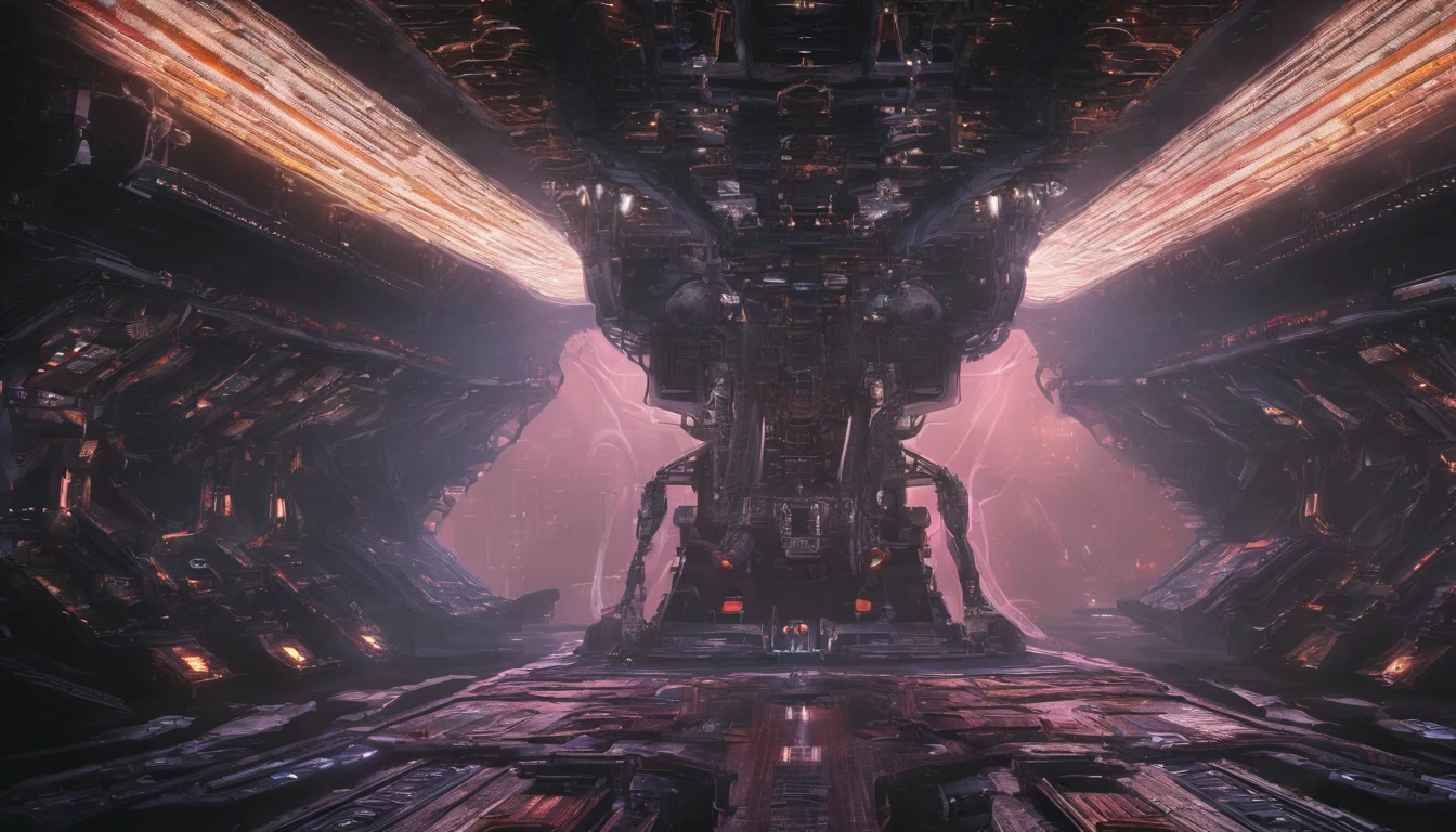 Ultra-detailed 16K wallpaper, space ships entangled in frenetic combat channeling Spielberg's most thrilling sci-fi spectacles, dynamic lighting accentuating metallic gleam and shadow interplay, cool cosmic shades juxtaposed against the luminosity of future tech palettes, highlighting the intricacy of motherboard-inspired ship designs, Gene Coon& Gerry Anderson's influence in the hyperrealistic textures and components, cinematic frame frozen in time, electric sparks dancing amongst smokey trails left by it