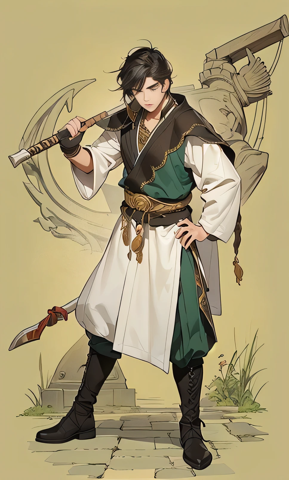 male,barbarian,Ancient costume guard,Ancient costume thugs,Man standing full body,Blank Background