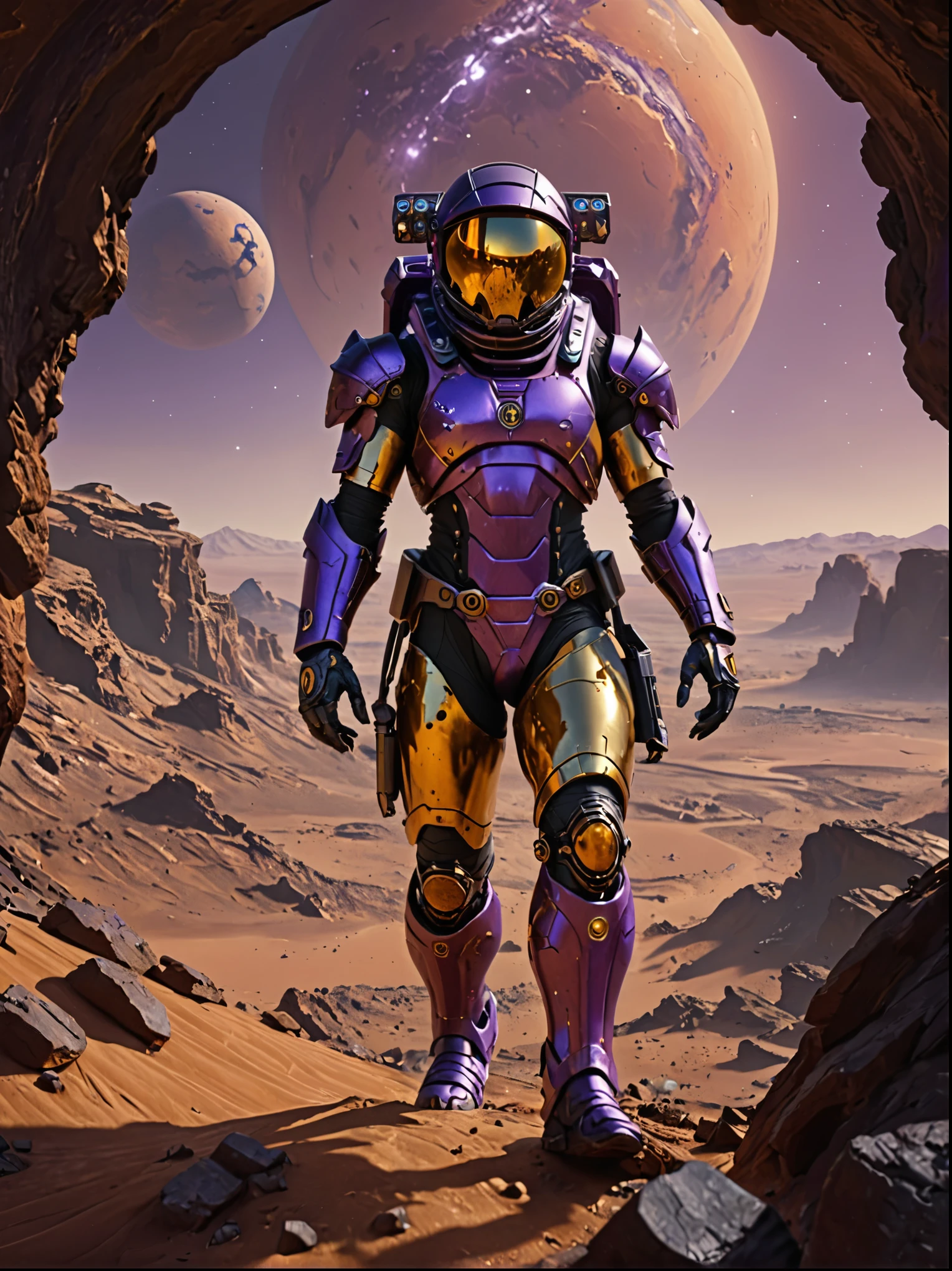 The Mars, a masterpiece, 8k resolution, dark fantasy concept art, by Greg Rutkowski, dynamic lighting, hyperdetailed, intricately detailed, Splash screen art, trending on Artstation, deep color, Unreal Engine, volumetric lighting, Alphonse Mucha, Jordan Grimmer, purple and yellow complementary colours