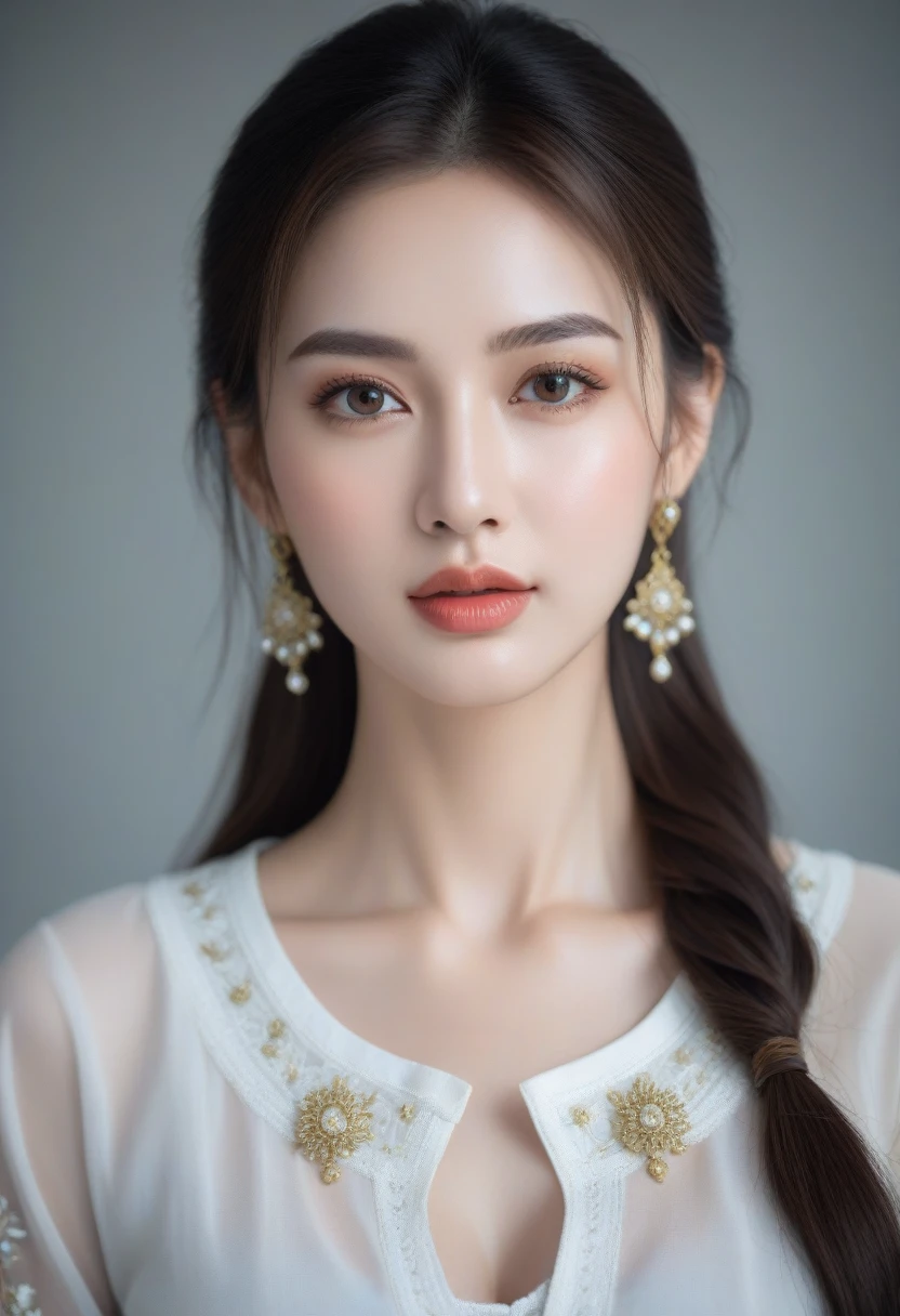 A woman in Alafide clothing salutes the camera, extremely beautiful face, Beautiful girl model, Very beautiful face, Beautiful and delicate face, Pretty Face, Charming and beautiful face, beautiful charming face, Cute and delicate face, Beautiful model girl, beautiful realistic face, gorgeous face portrait, super beautiful face, Detailed beautiful face, beautiful female model, Realistic and beautiful face  