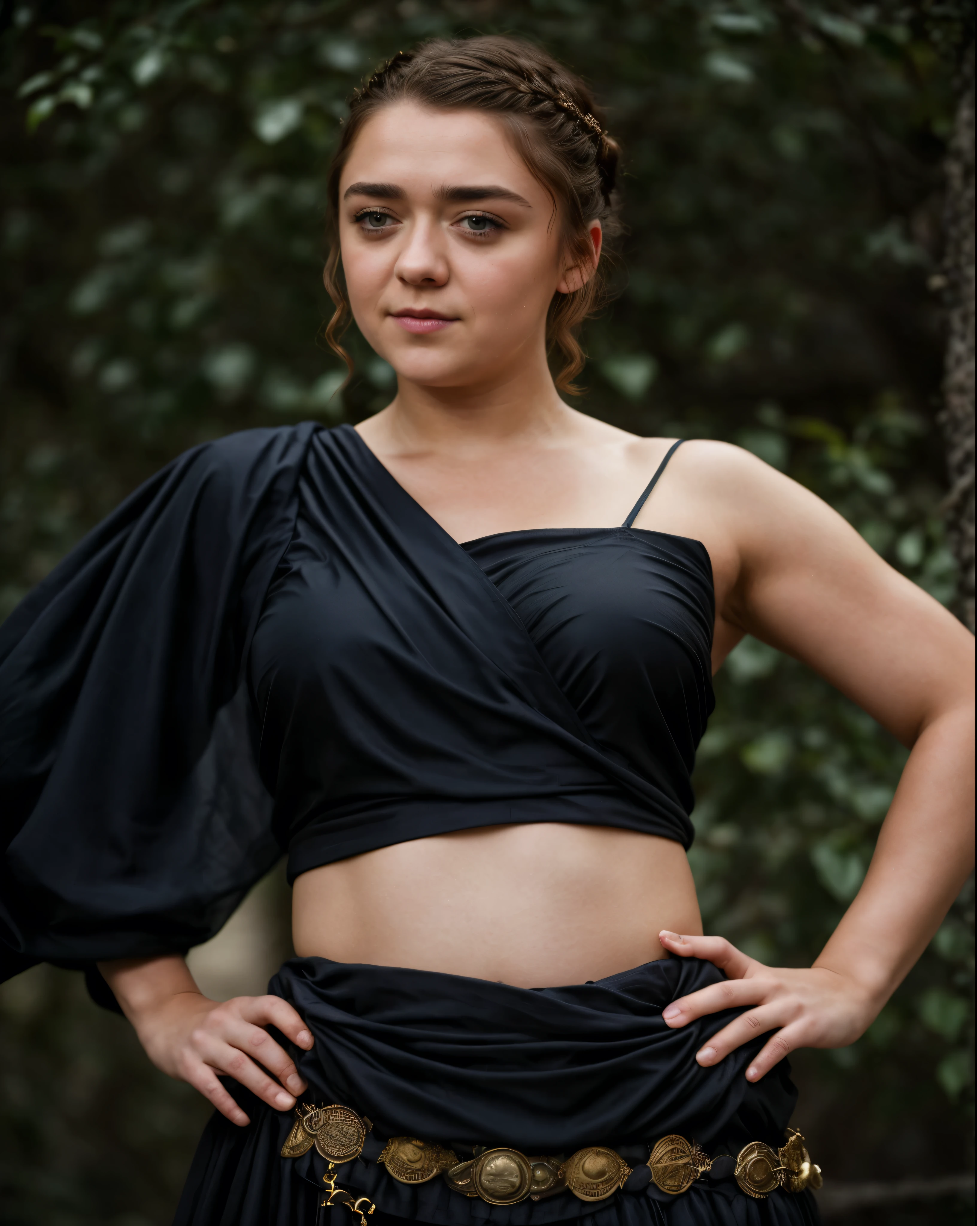 Foto RAW, Arya Stark, Stunning Beauty, Ravishing, Enchantress, Extremely gorgeous lady, Arya Stark PLAYED BY MAISIE WILLIAMS, Queen Arya Stark, she  a mature woman now, milf, sexy mediaeval battle dress, gladiator woman, body, 40 years old Woman, Roman slave dress, cotton dress, busty mediaeval costumes, body revealing costumes, perky breast, big natural breast, erotic costumes, lusty physique, seductive figure can capture every people's attention, Game of thrones costumes, revealing captivating figure, Mediaeval costumes, revealing clothes, A tomboy, she would rather fence than dance, warrior queen , game of thrones screen caps, Game of Thrones Series, (pele altamente detalhada: 1.2), 8k UHD, DSLR, soft-lighting, alta qualidade, grain of film, Fujifilm XT3, flawless picture, highly detailed, detailed Beauty, intricate, 32k, sharp picture,