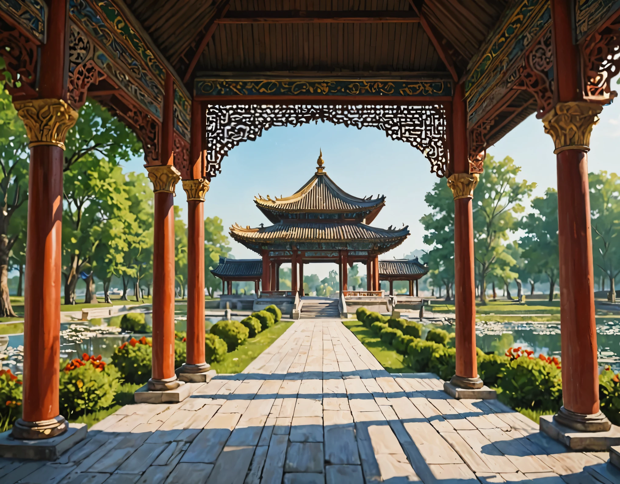 National style, background, pavilions, magnificent, exquisite, beautiful, masterpiece, beautiful details, official art